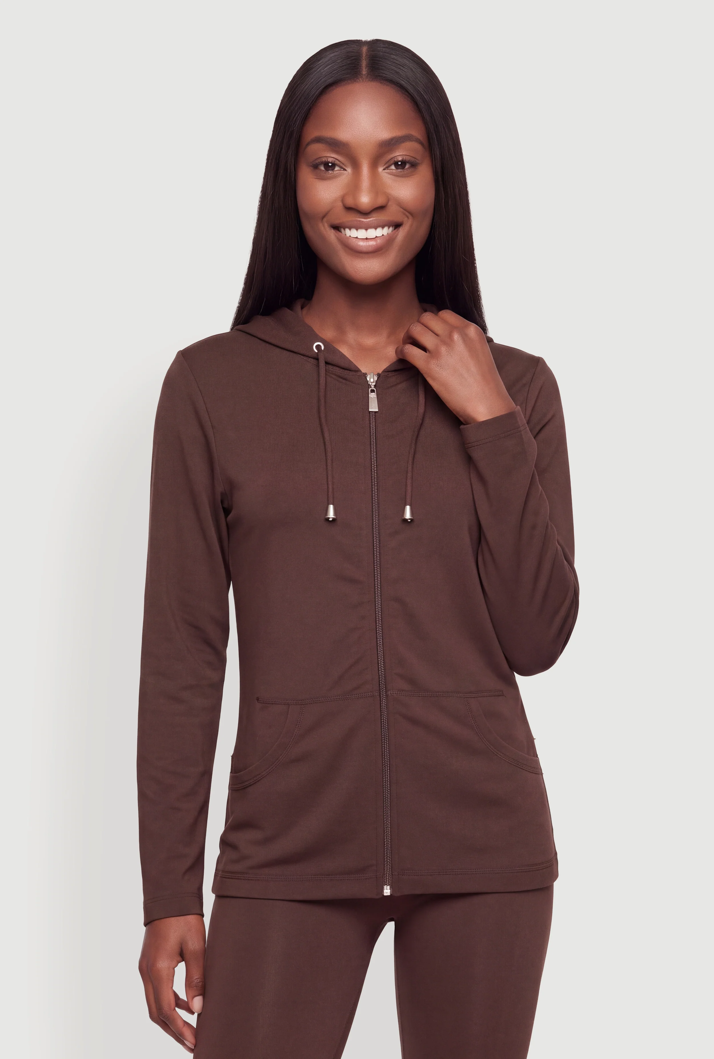 Metallic Zip Front Long Sleeve Hoodie