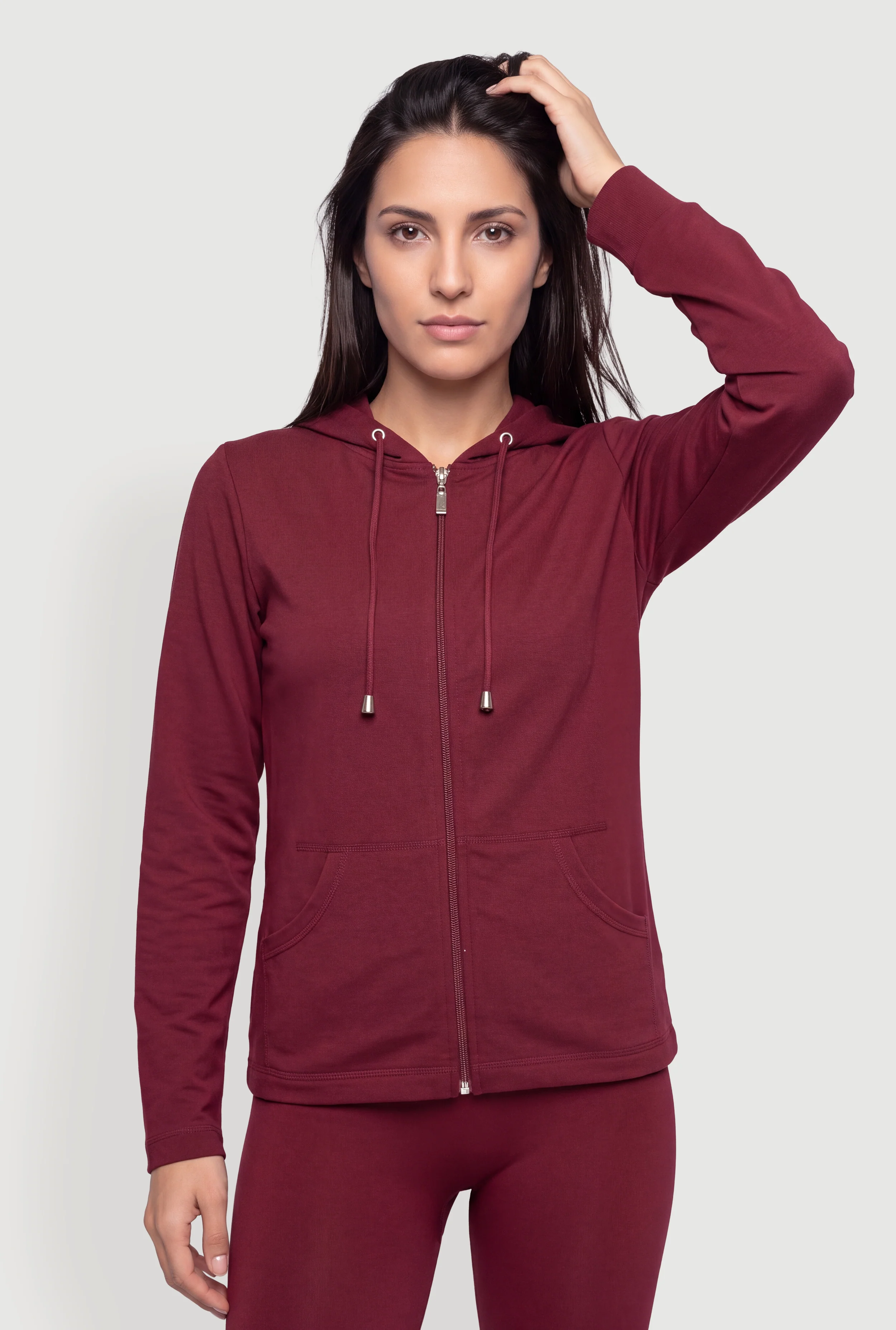 Metallic Zip Front Long Sleeve Hoodie
