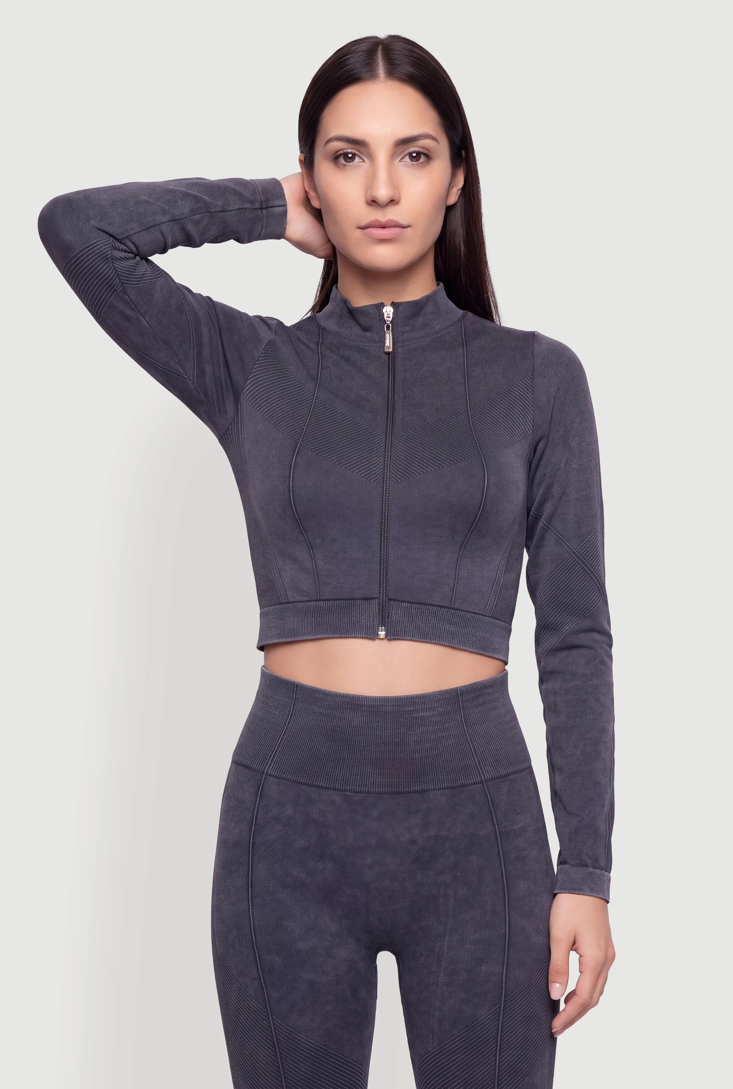 Acid Wash Seamless Active Cropped Jacket
