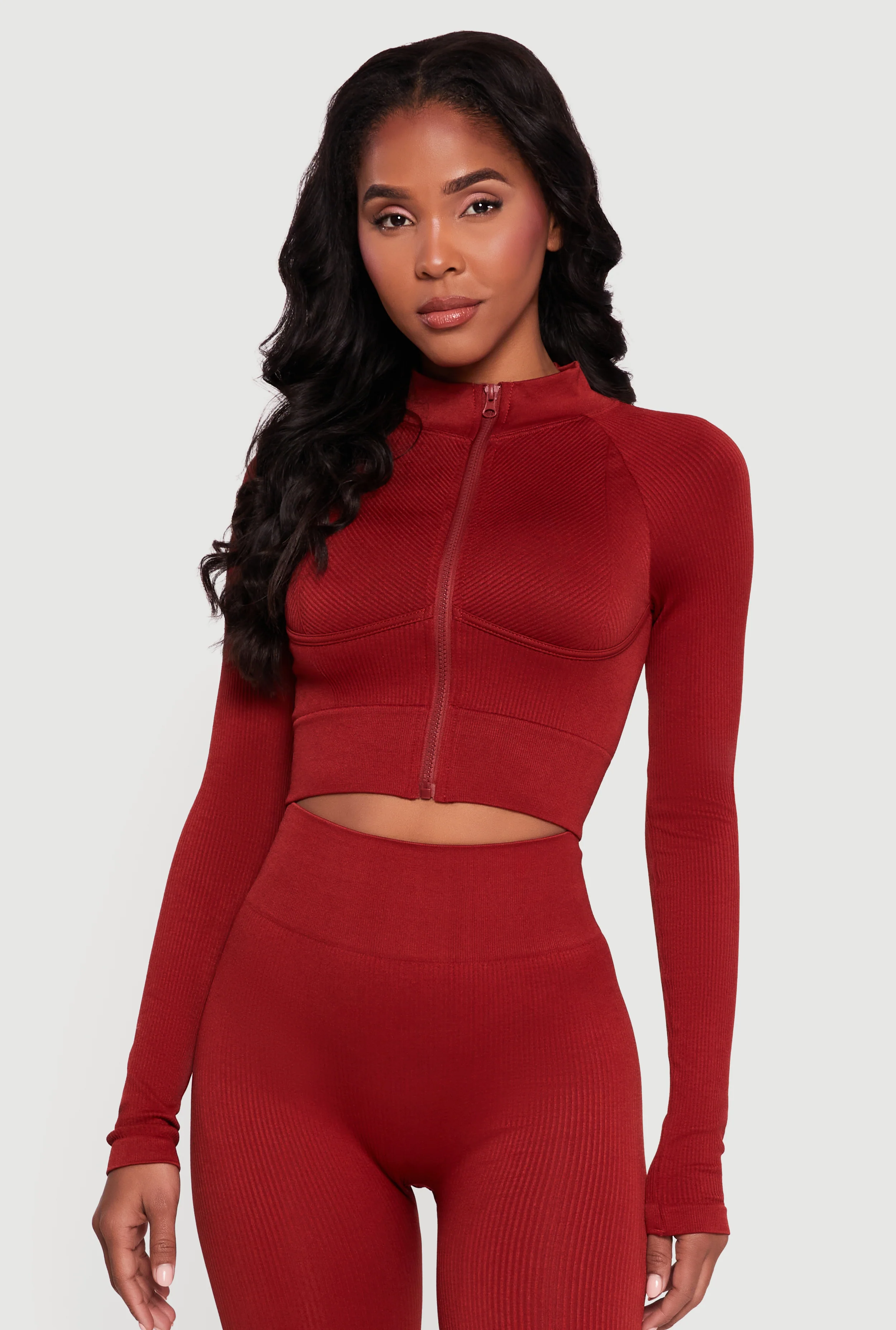 Ribbed Cropped Zip Front Active Jacket