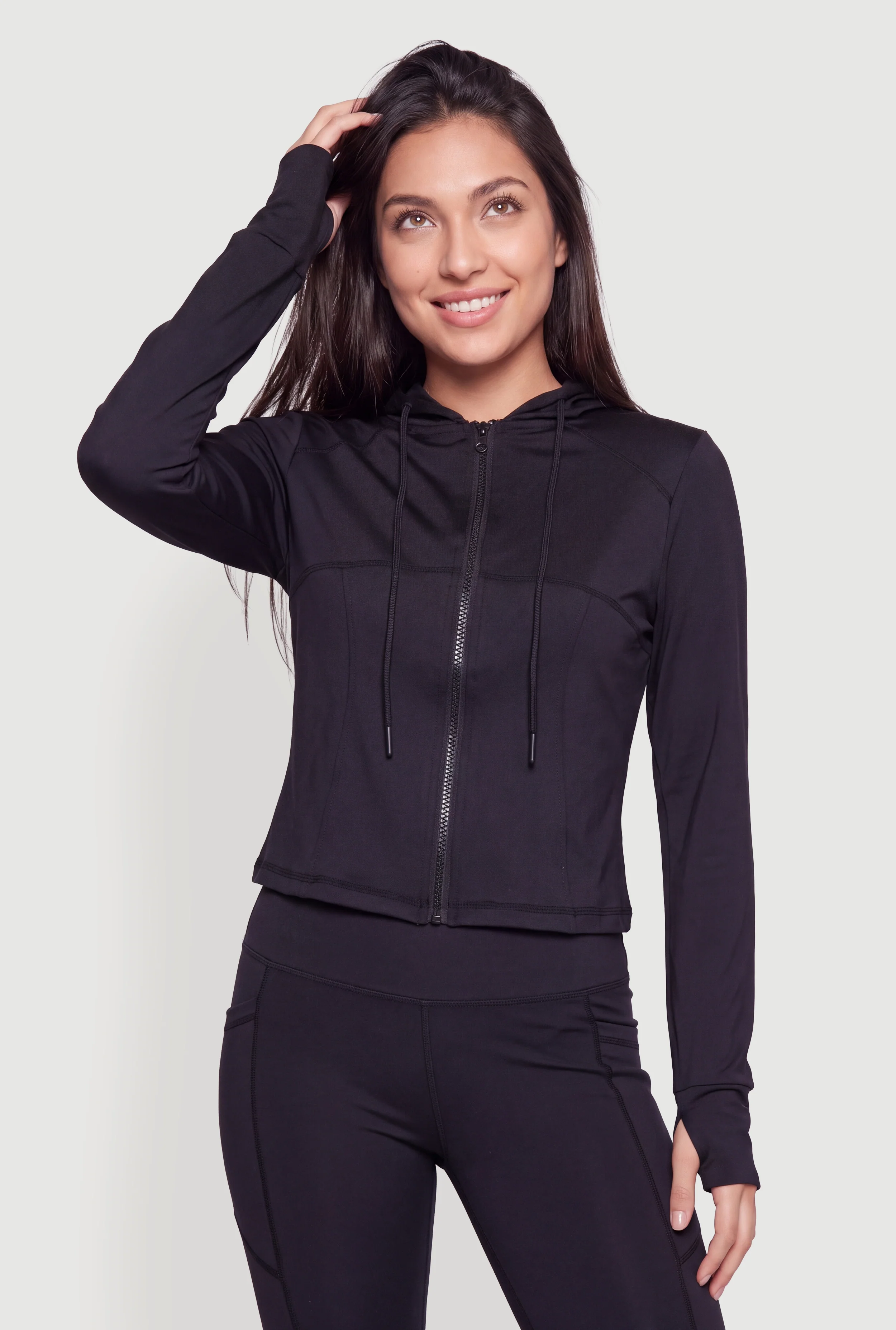 Zip Front Hooded Track Jacket with Thumb Holes
