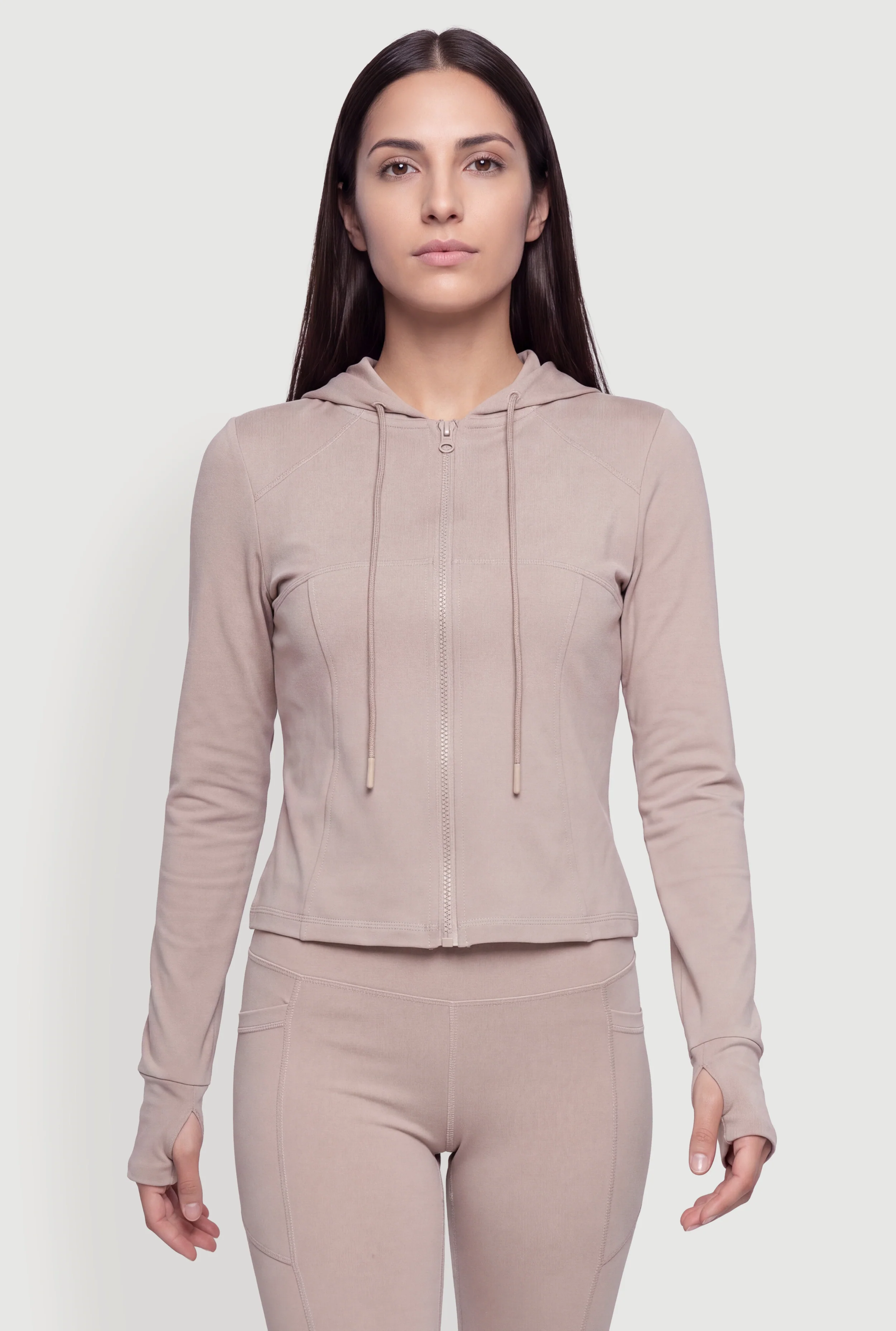 Zip Front Hooded Track Jacket with Thumb Holes