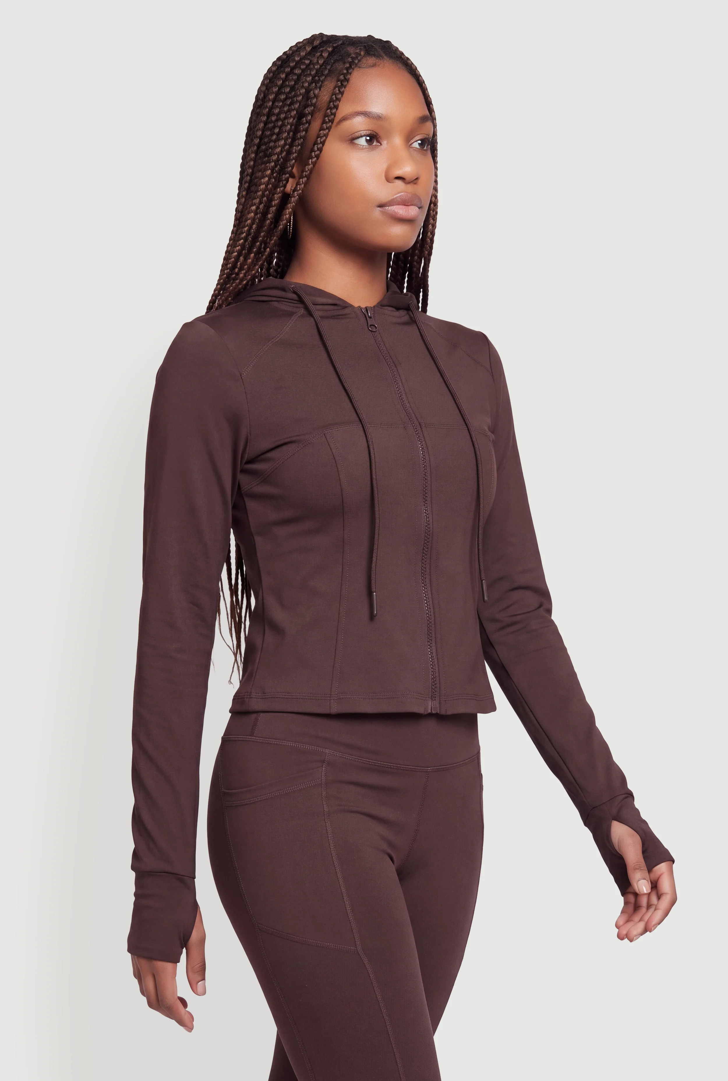 Zip Front Hooded Track Jacket with Thumb Holes