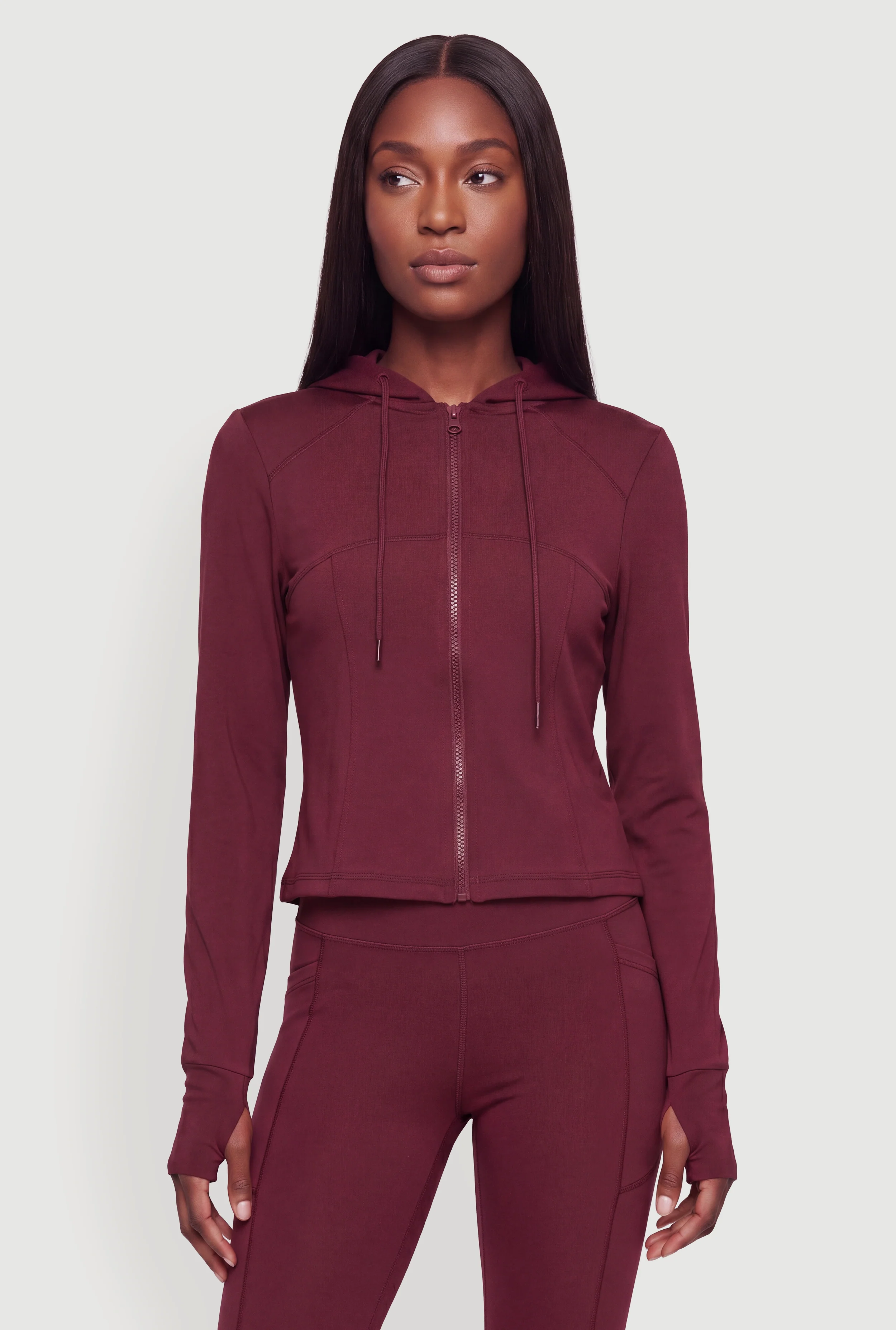 Zip Front Hooded Track Jacket with Thumb Holes