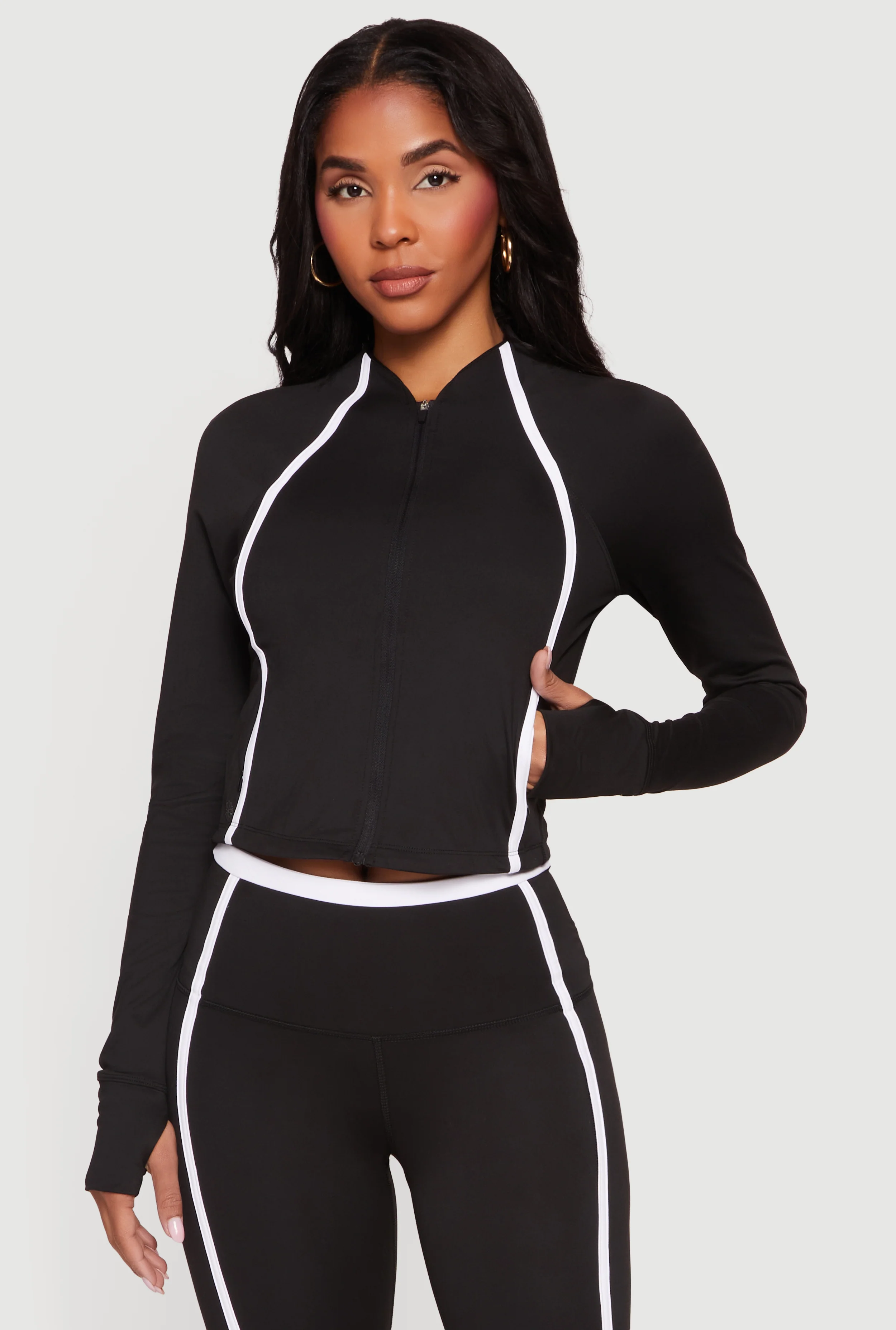 Contrast Trim Zip Front Mock Neck Track Jacket