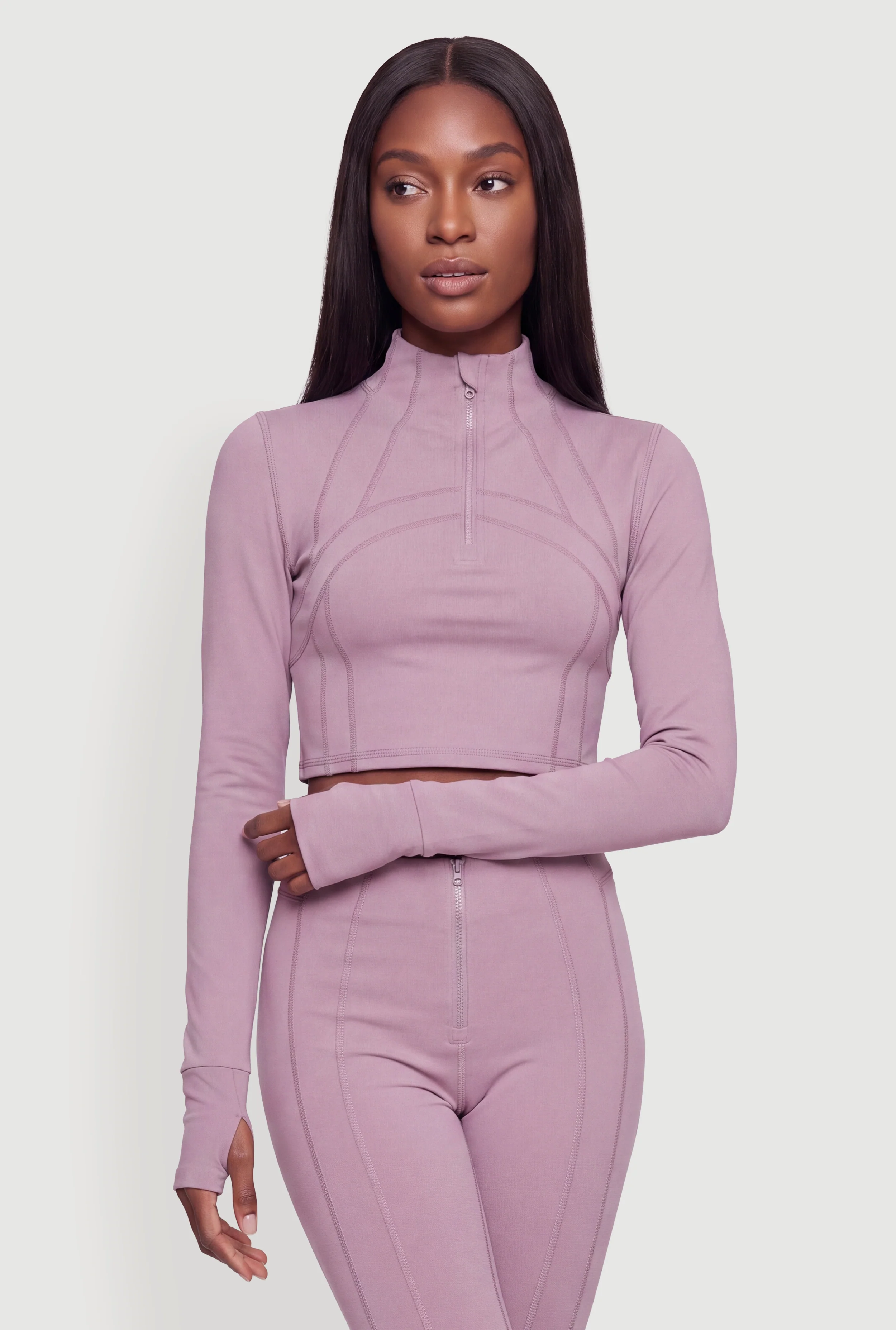 Long Sleeve Active Half Zip Crop Top