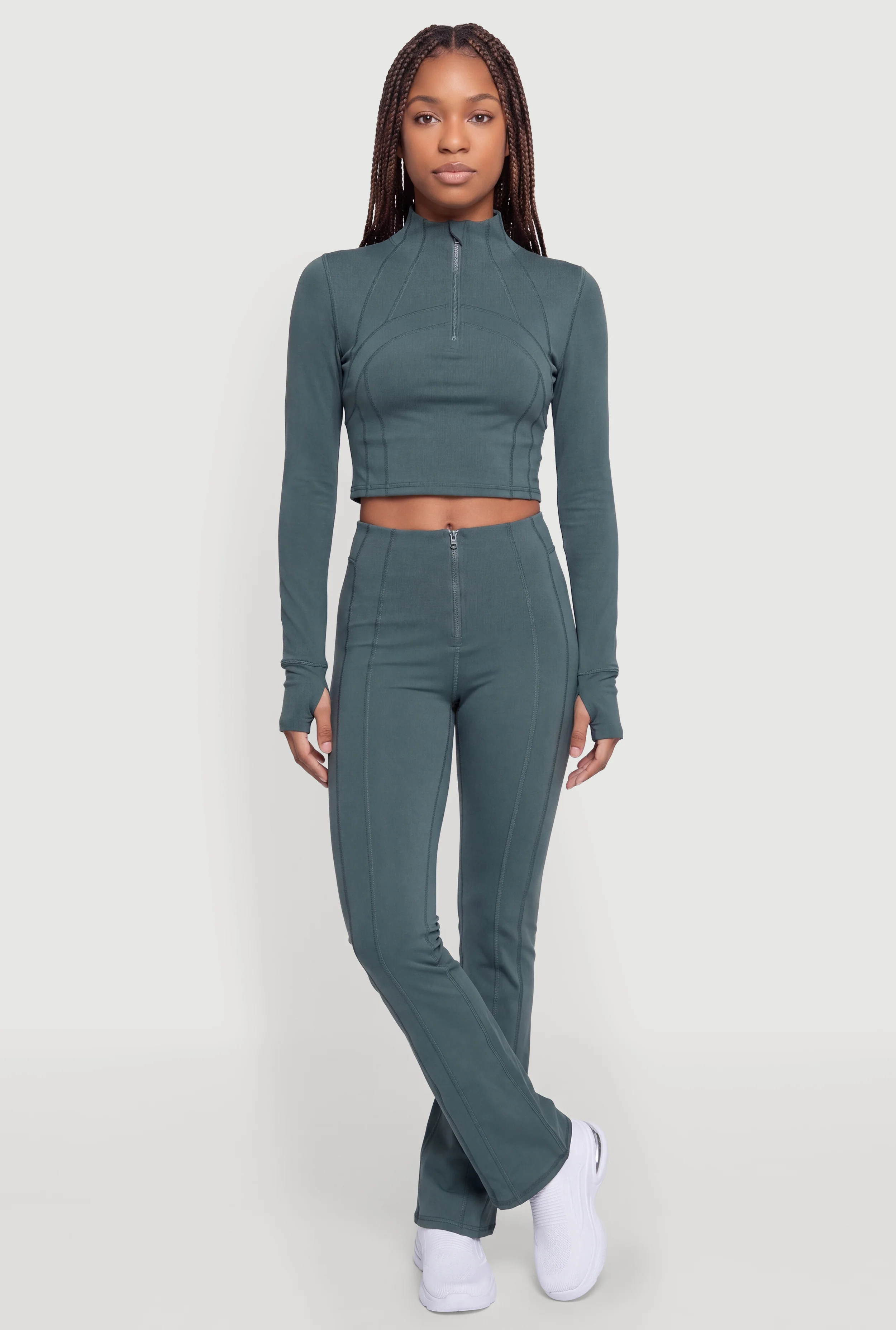 Zip Front Decorative Stitch Bootcut Active Pants