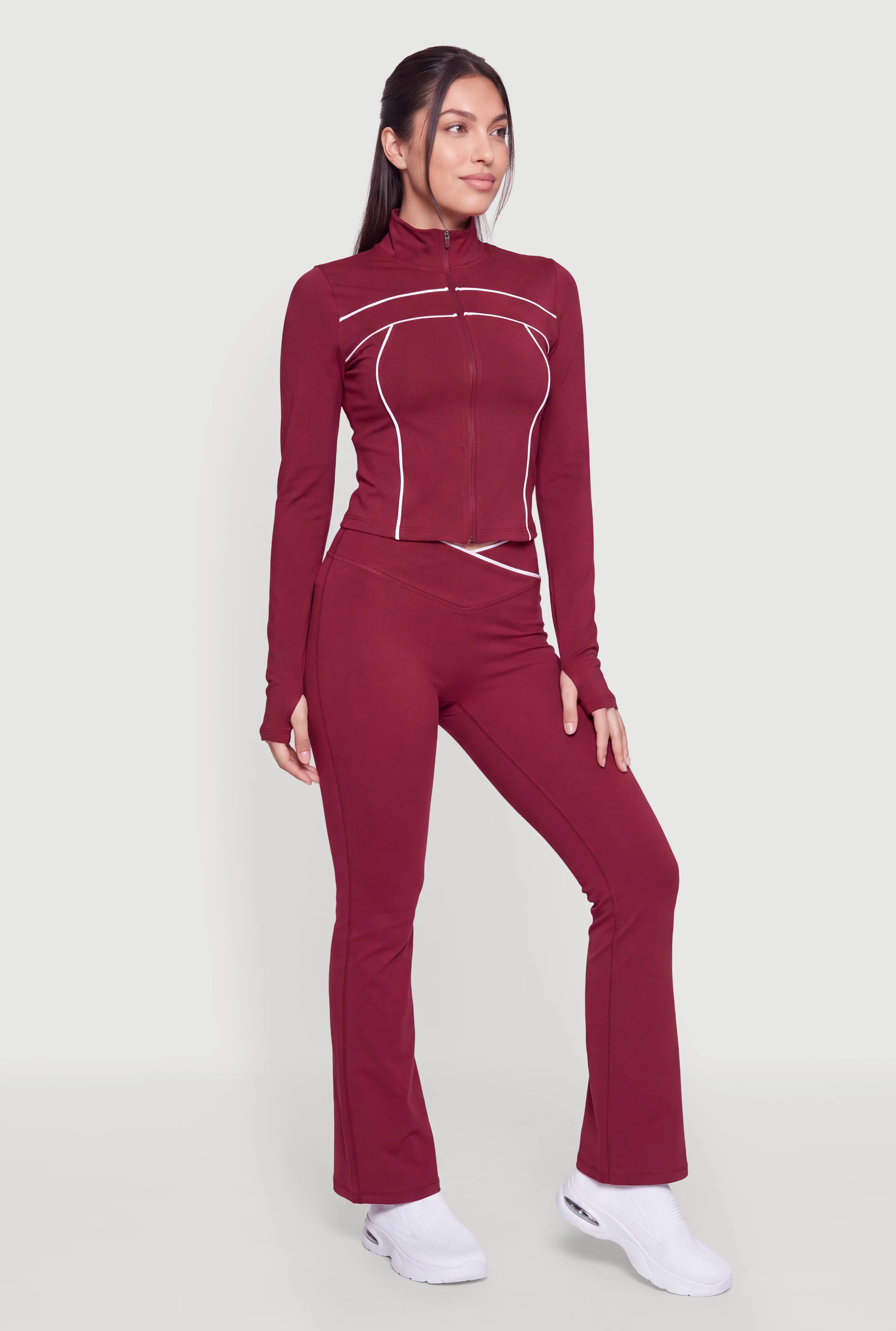 Contrast Trim Crossover Waist Flare Active Pants