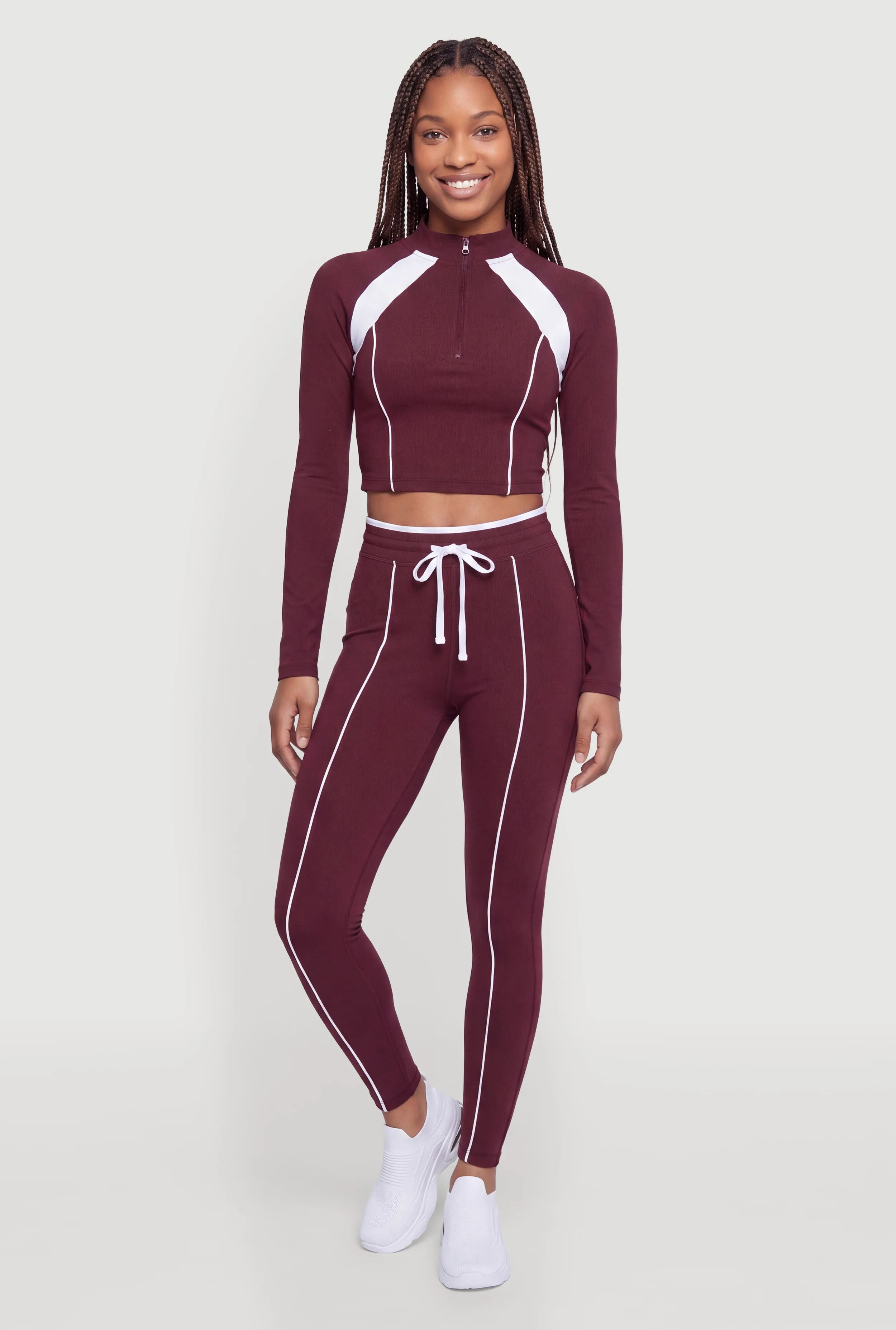 Contrast Piping Drawstring Waist Leggings