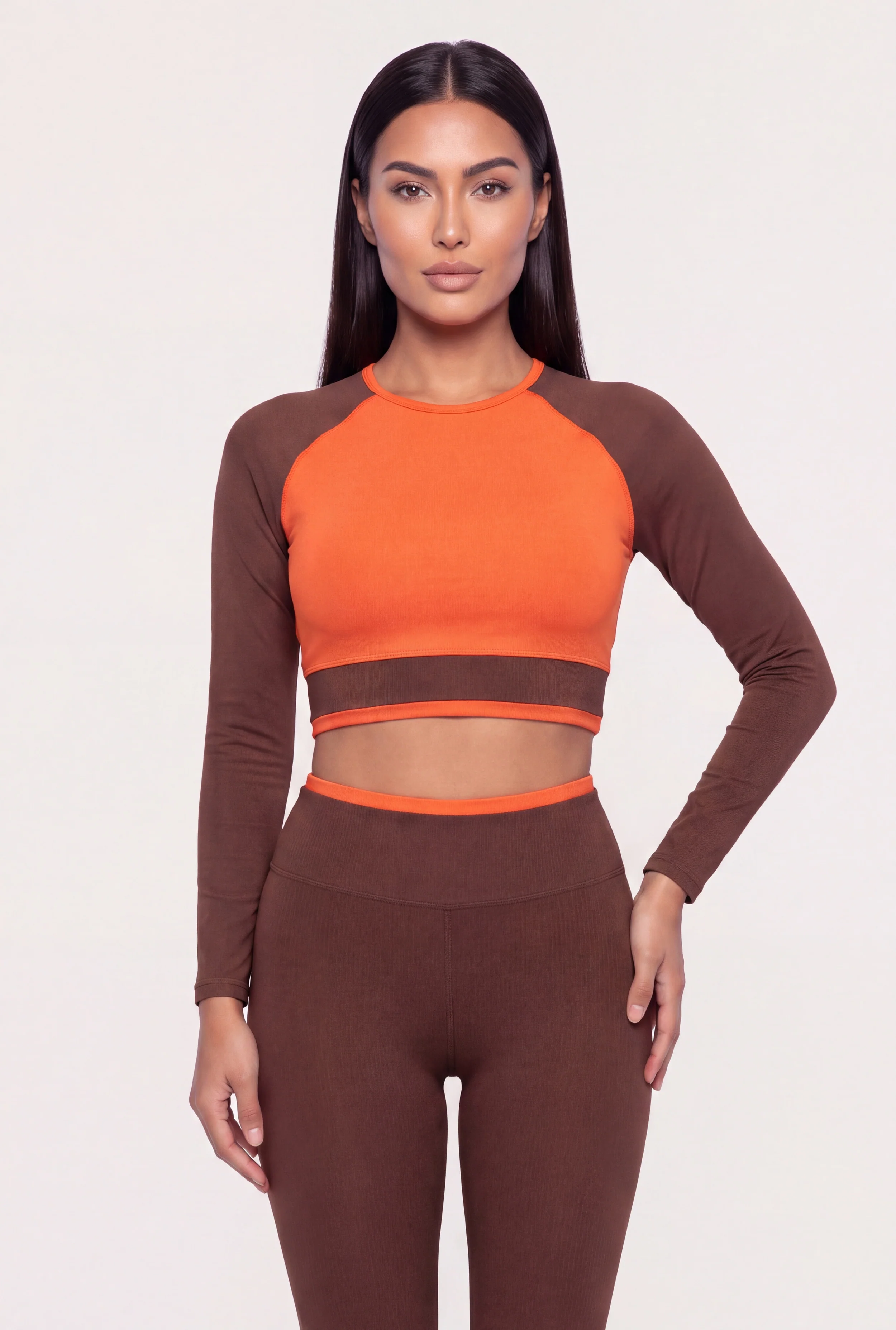 Color Blocked Raglan Long Sleeve Crop Top