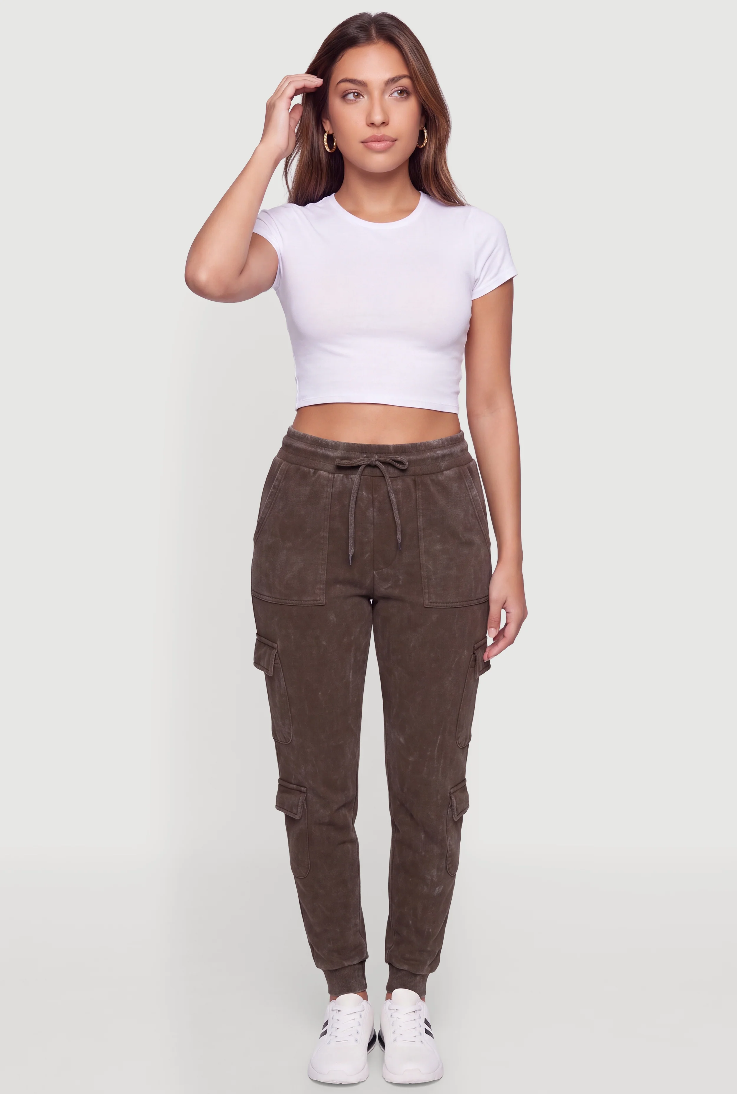 Acid Wash Fleece Multi Pocket Cargo Joggers