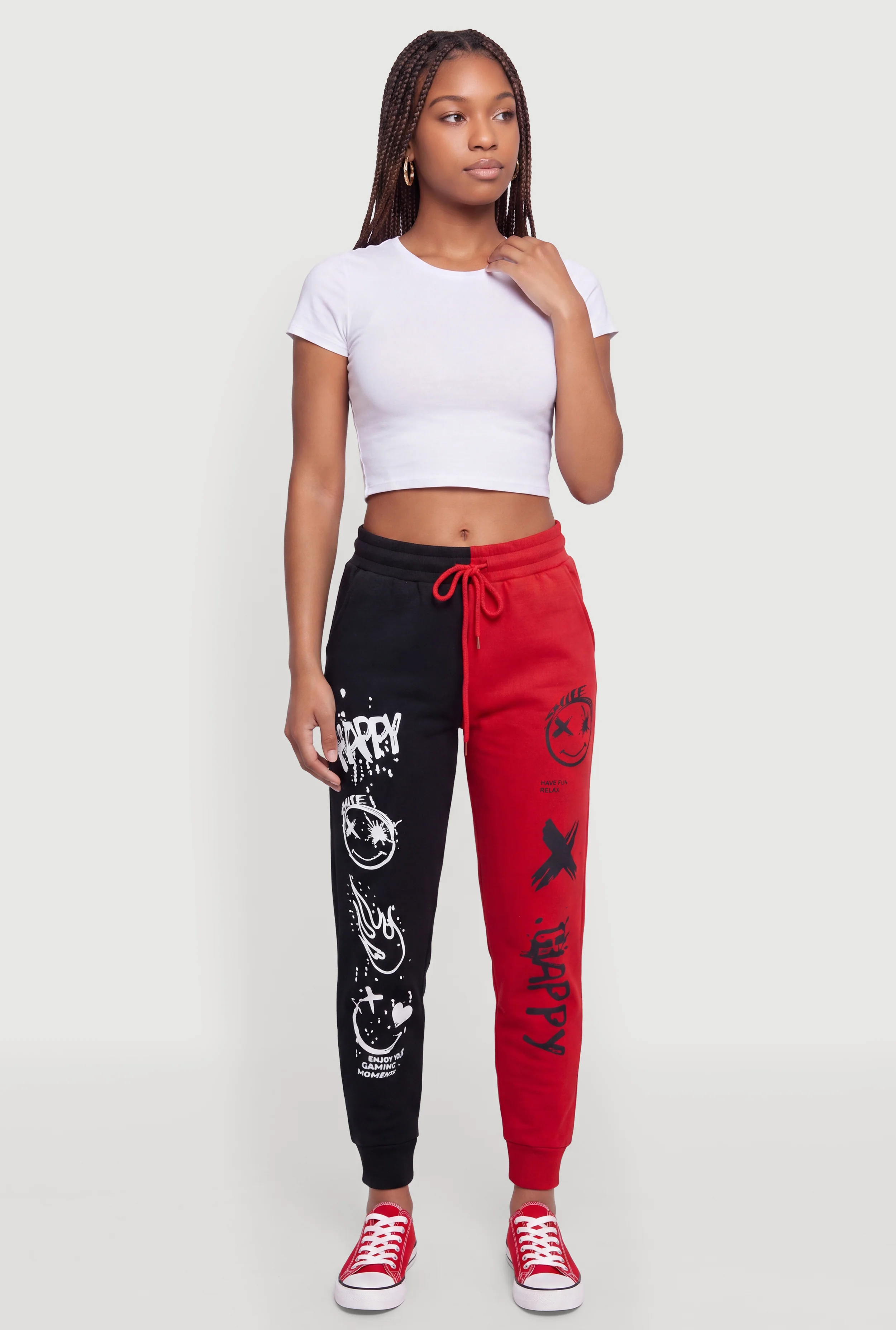 Color Blocked Graffiti Graphic Drawstring Waist Joggers