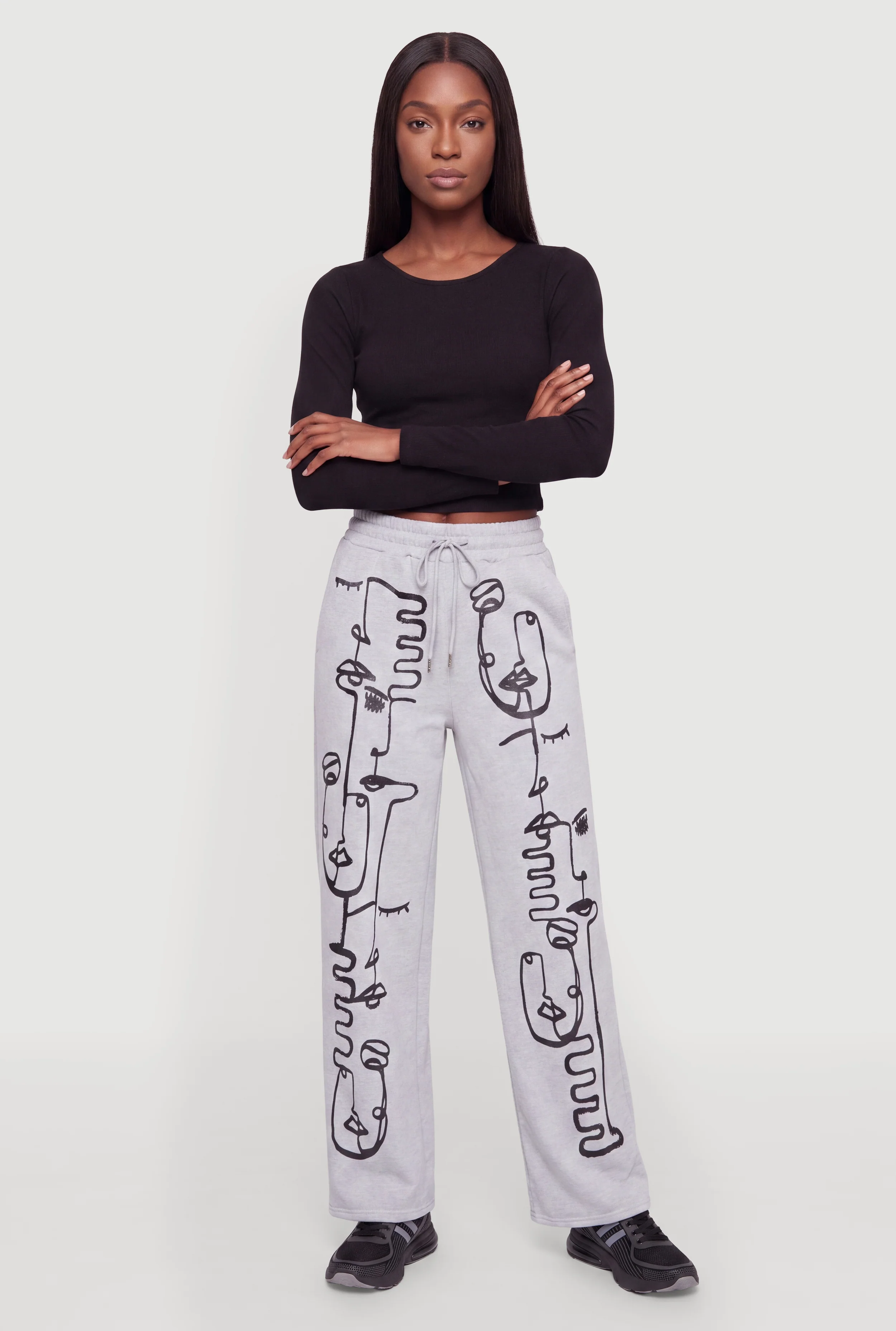 Abstract Print Drawstring Waist Pants