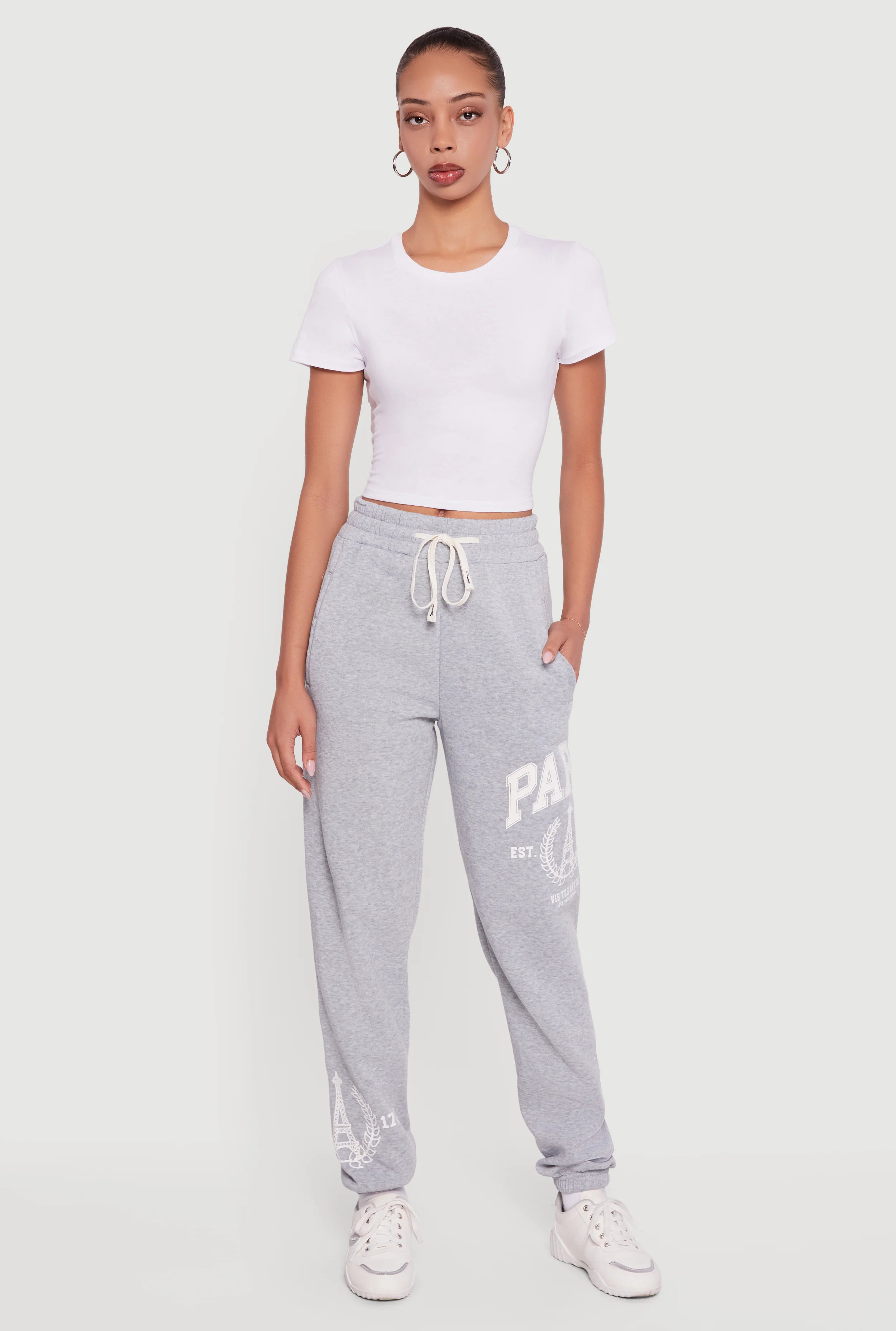 Drawstring Waist Paris Graphic Fleece Lined Joggers