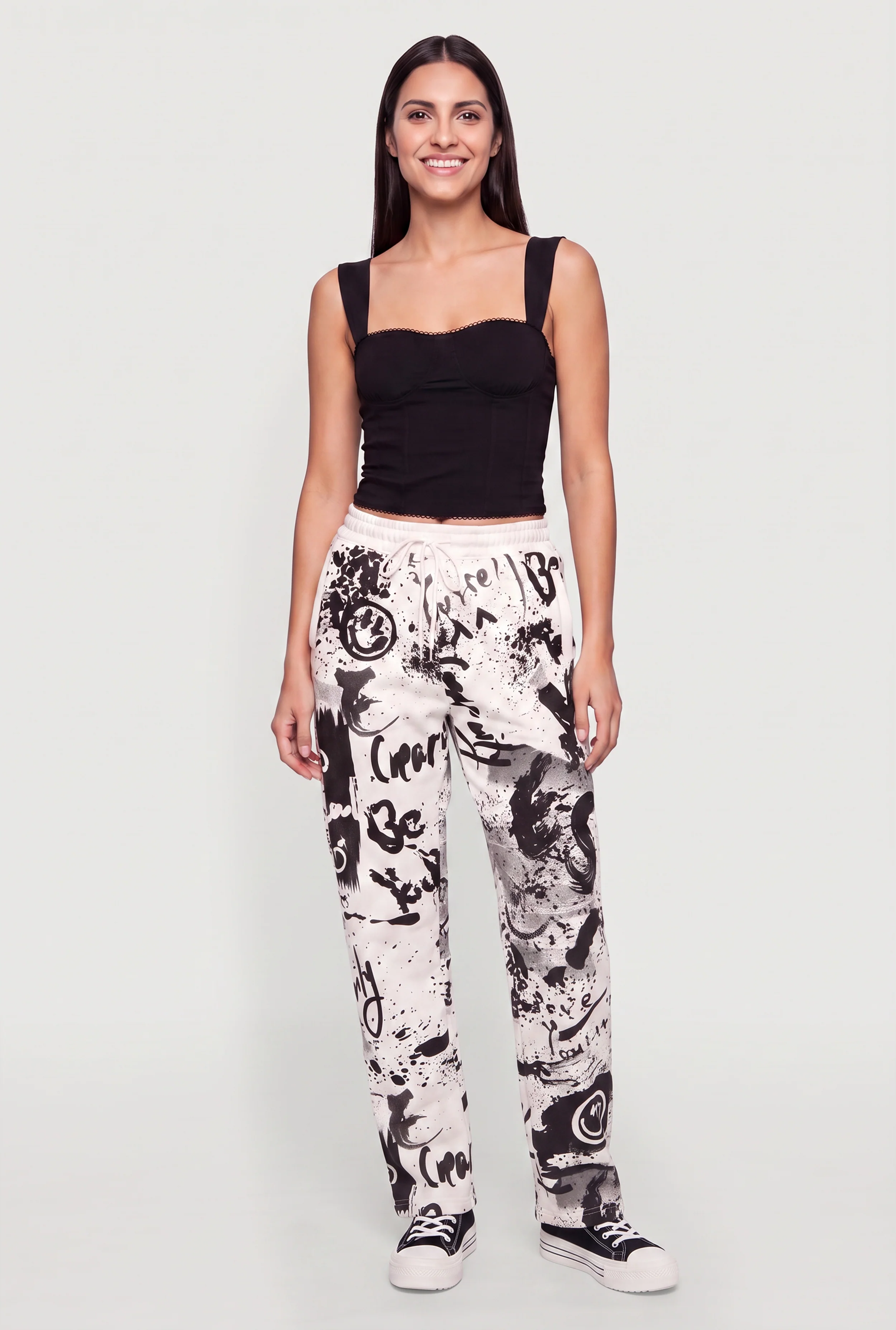 Graffiti Print Fleece Sweatpants