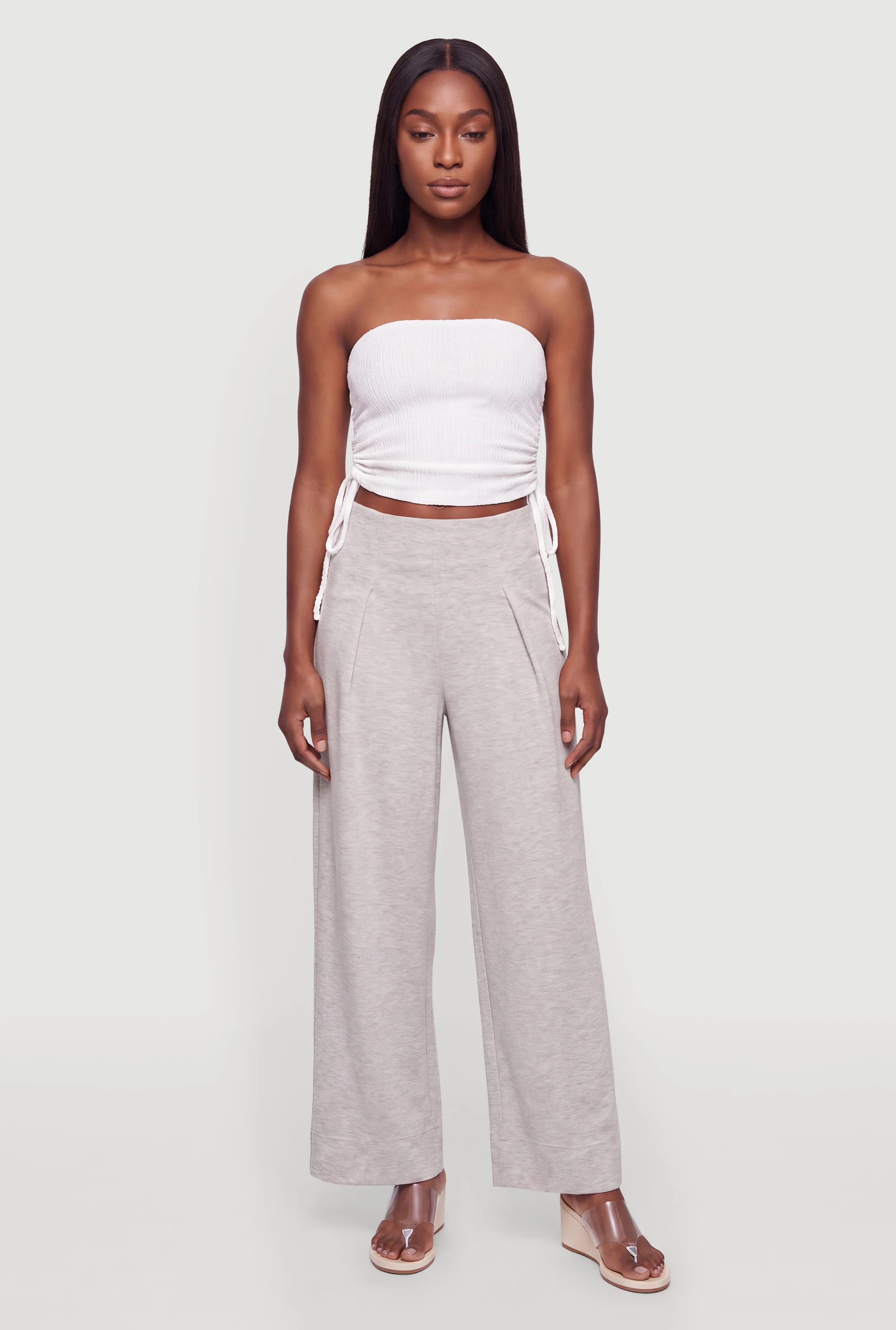 High Waisted Wide Leg Soft Knit Casual Pants