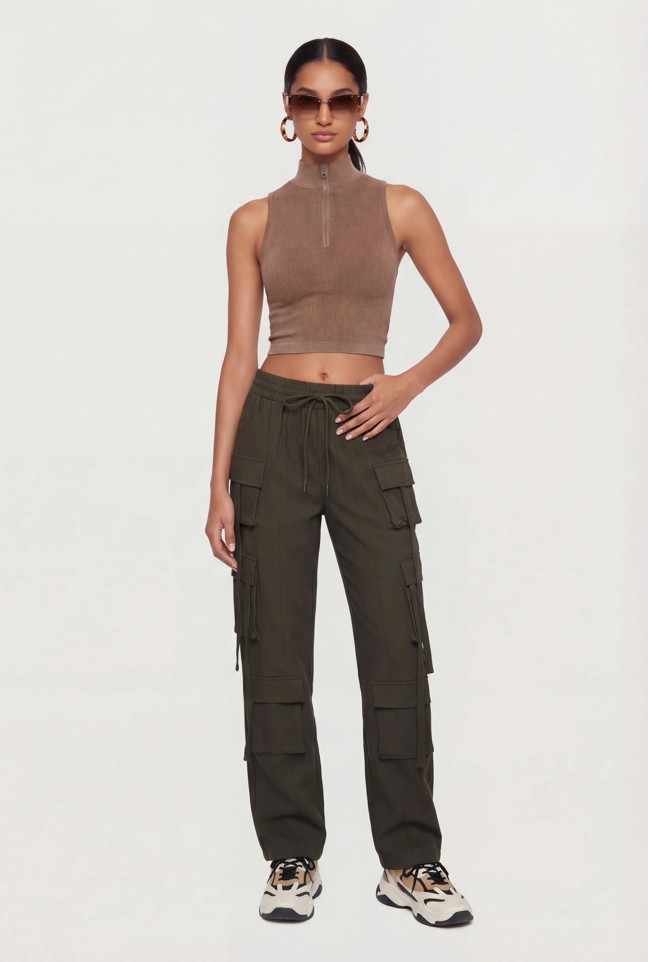 Trendy Drawstring Waist Cargo Pants