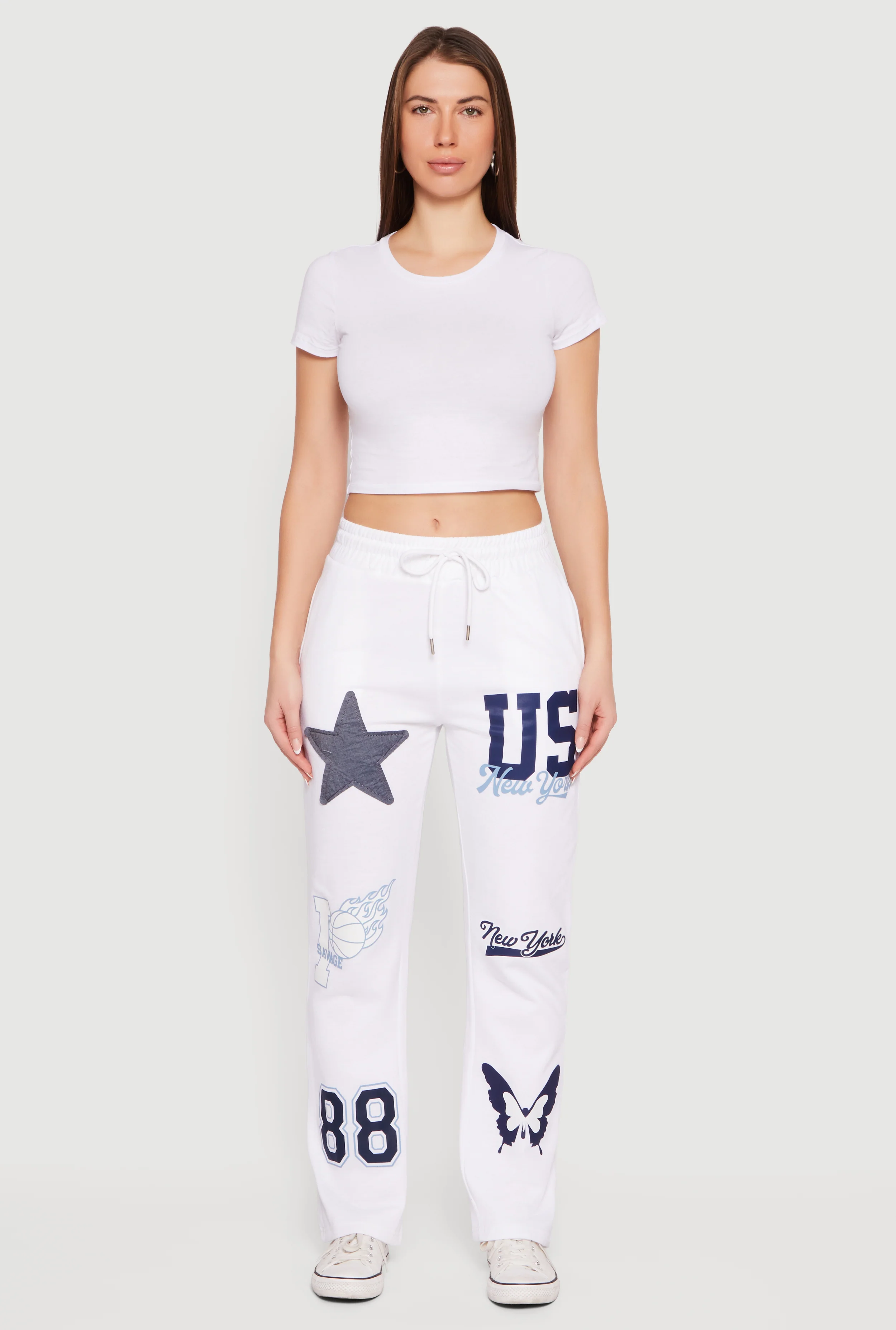 Mid Rise Assorted Patch Graphic Sweatpants