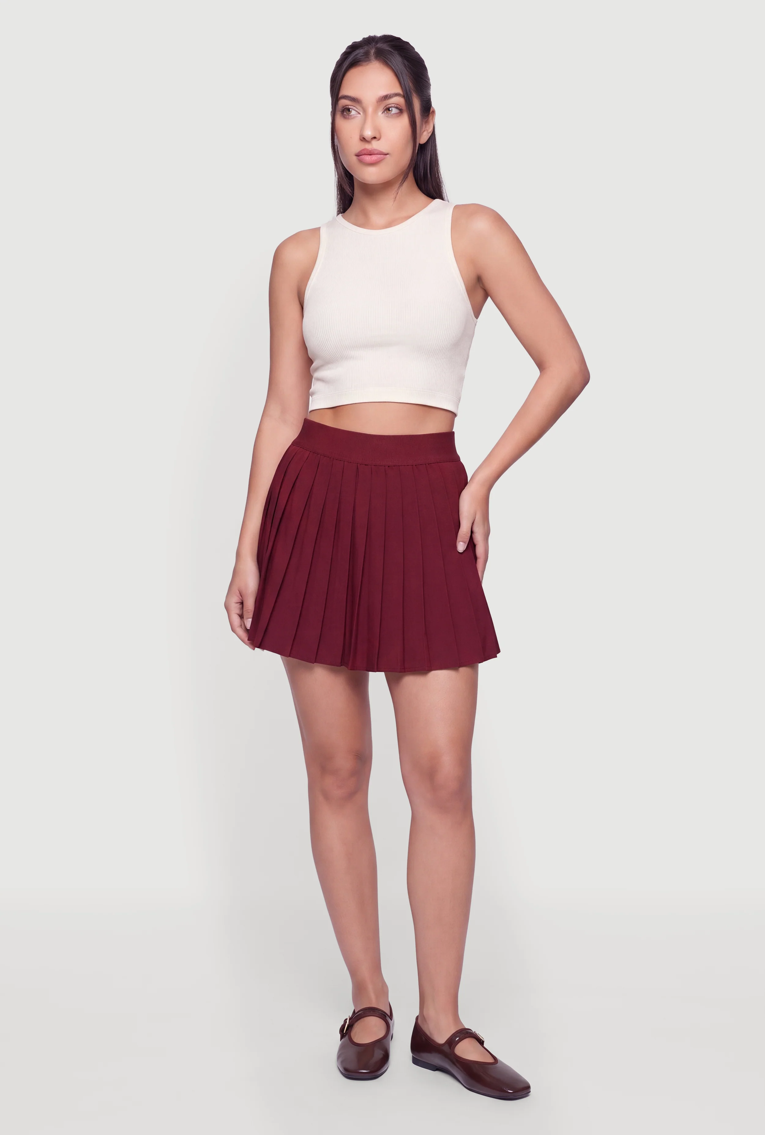 High Waisted Pleated Mini Skirt