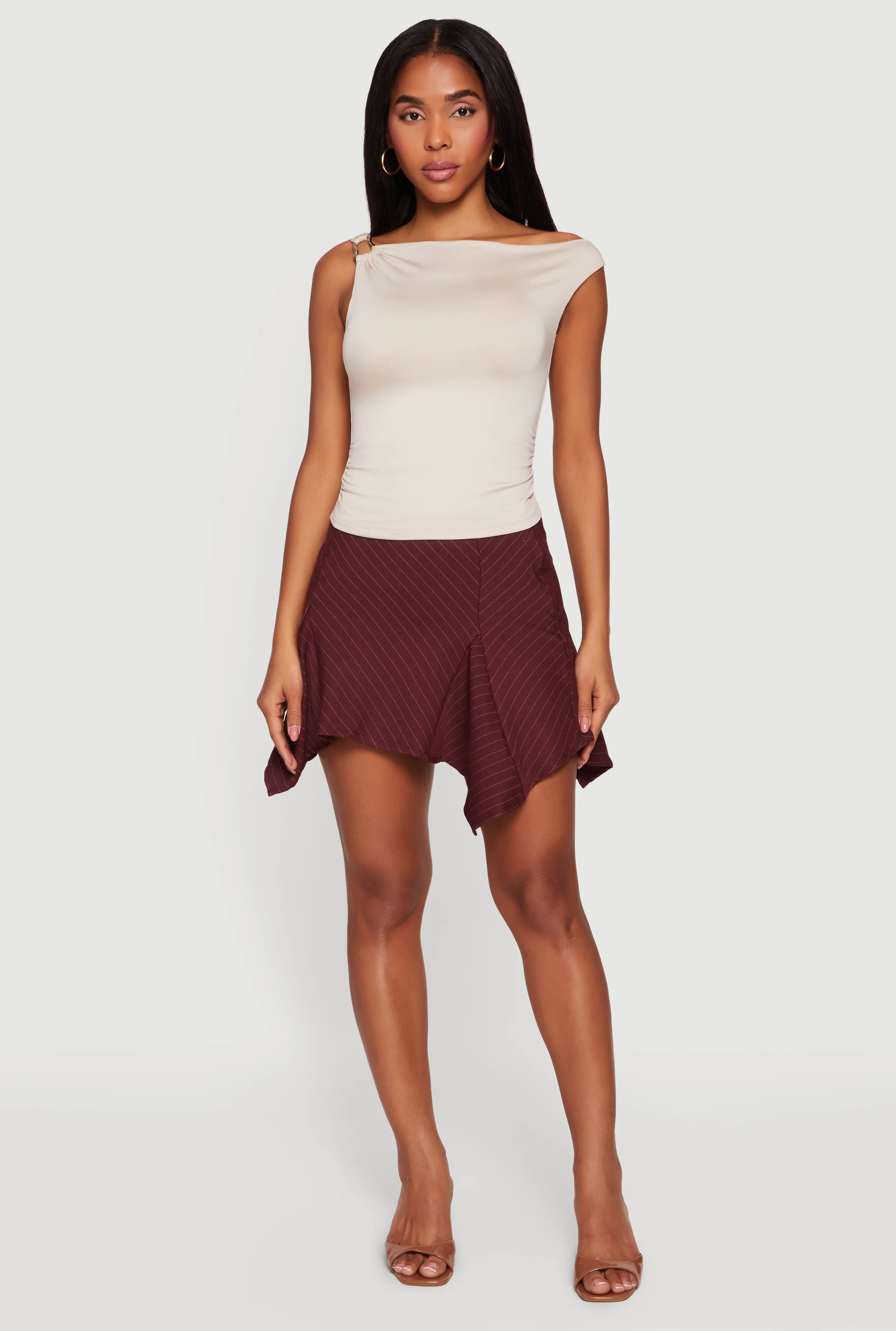 Pinstripe Handkerchief Hem Mini Skirt