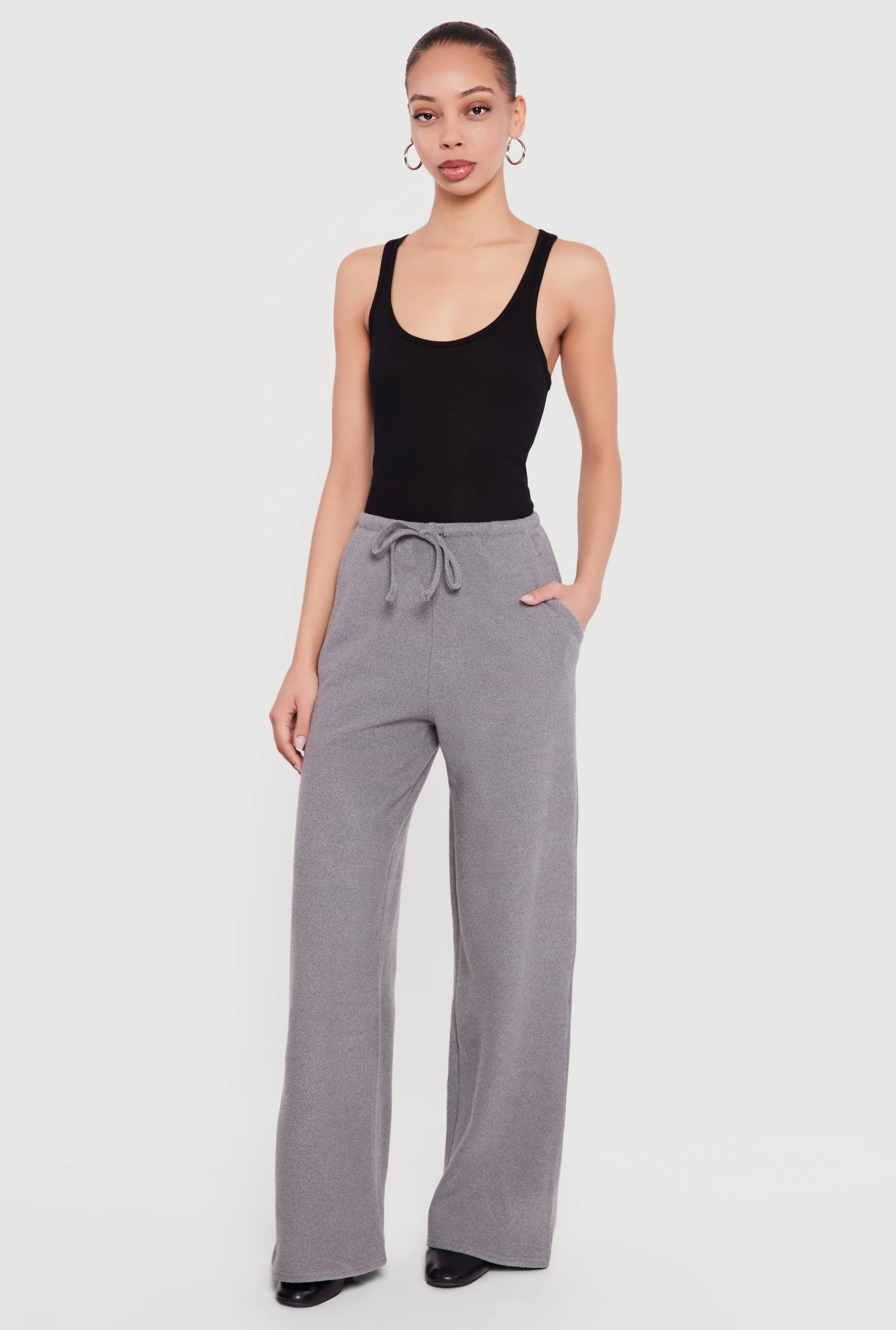 Brushed Knit Wide Leg Drawstring Pants