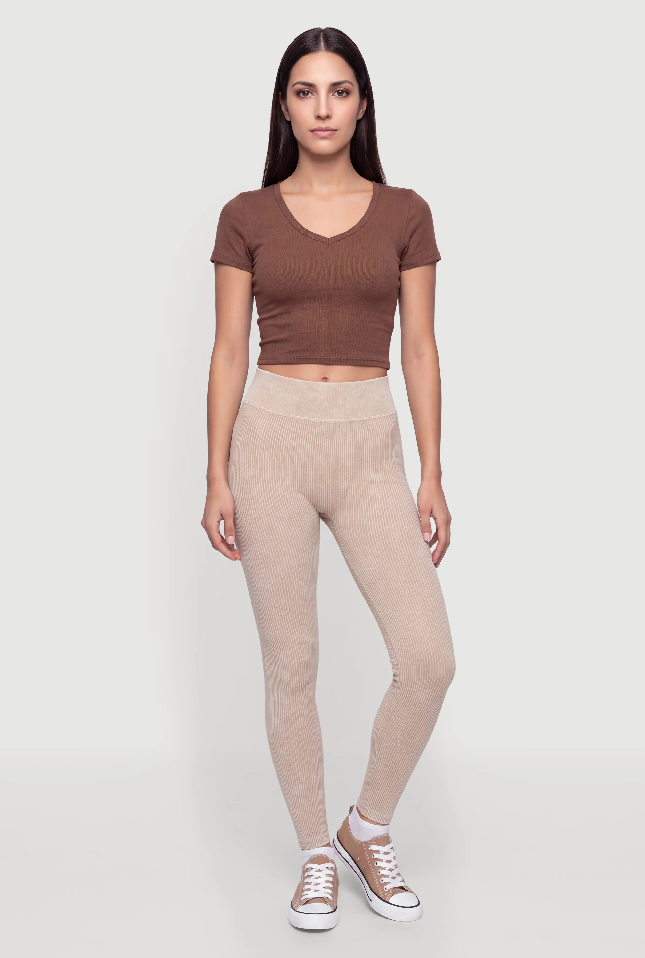 Acid Wash Compression Rib Seamless Leggings