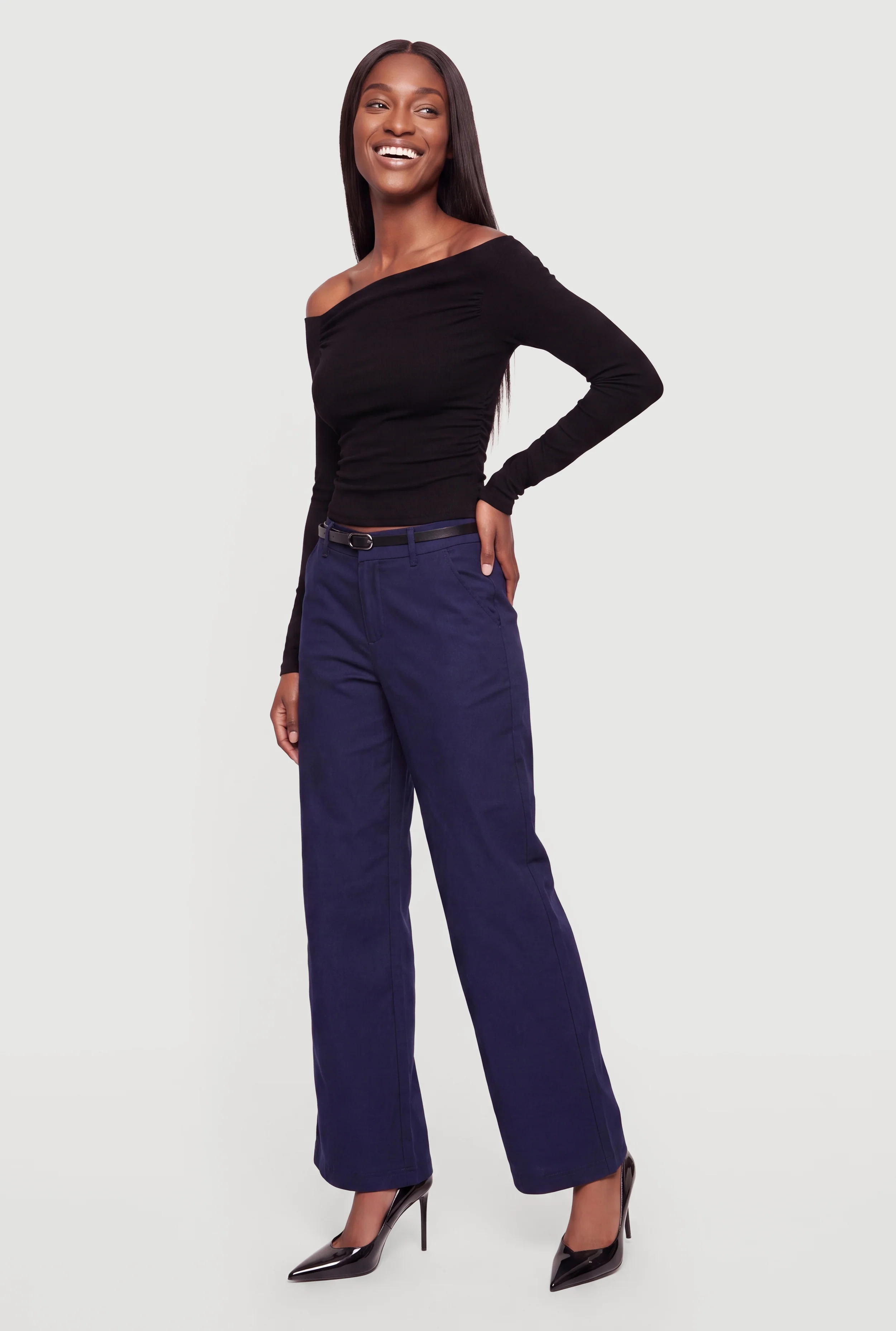 Wide Leg Belted Trouser Pants