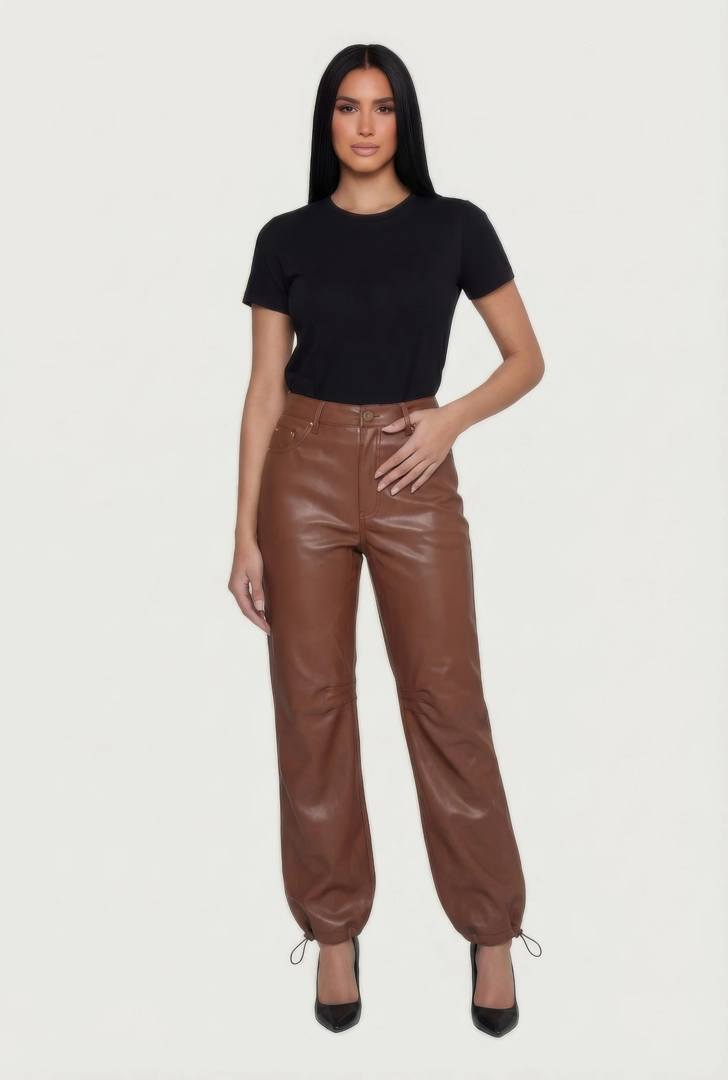 Fleece Lined Faux Leather Joggers