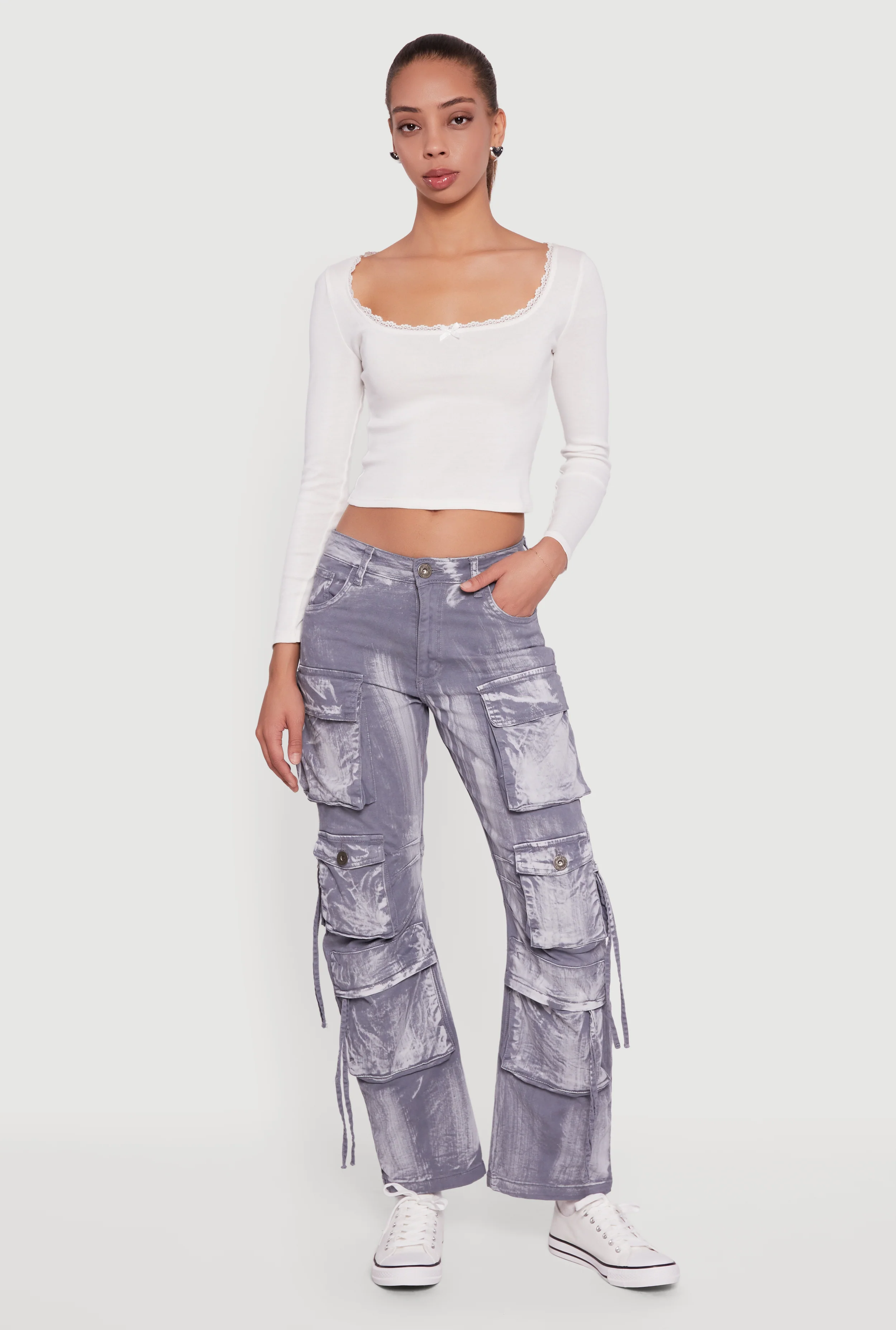 Acid Wash Straight Leg Utility Jeans