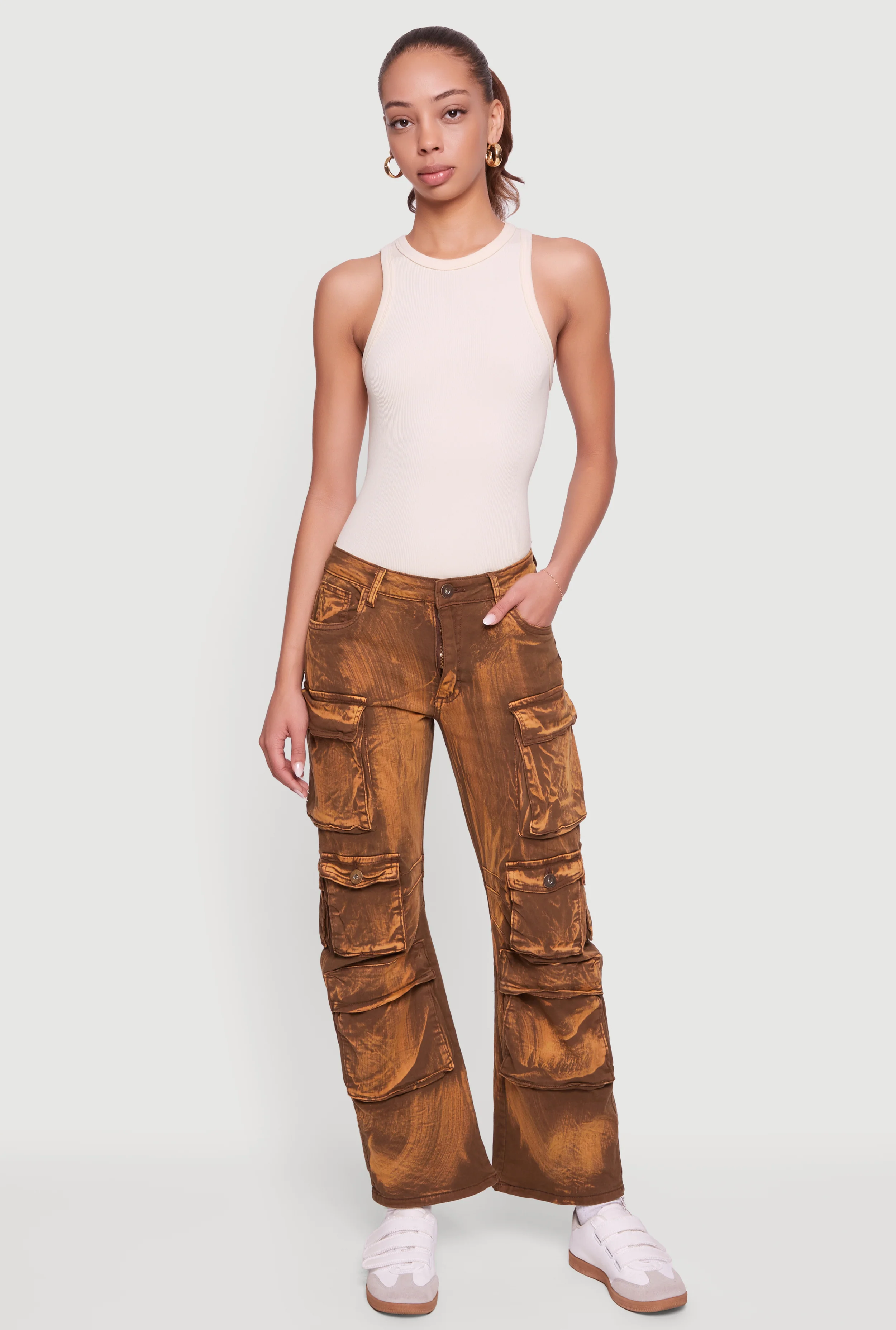 Acid Wash Straight Leg Utility Jeans