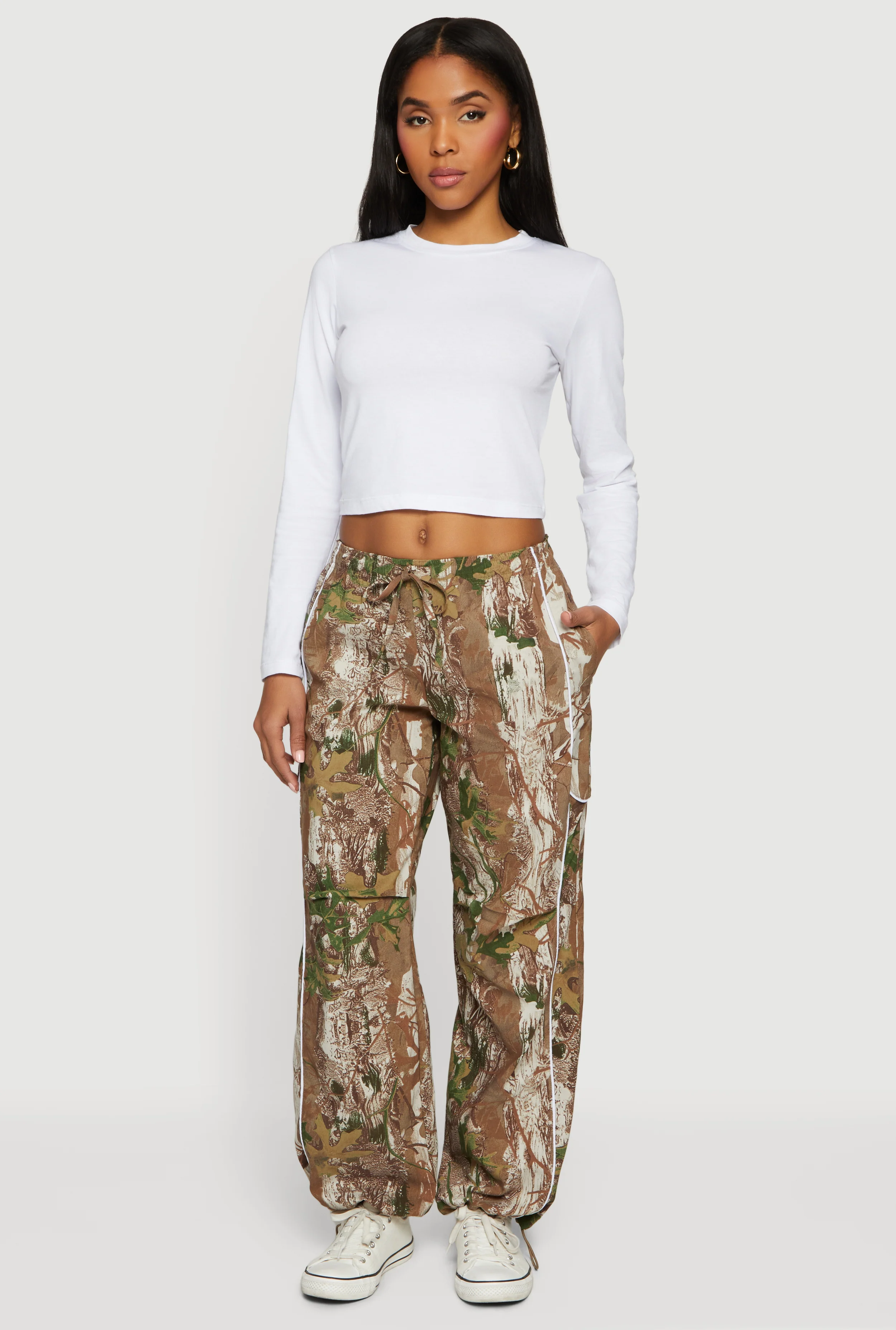 Patterned Hyper Stretch Drawstring Waist Joggers
