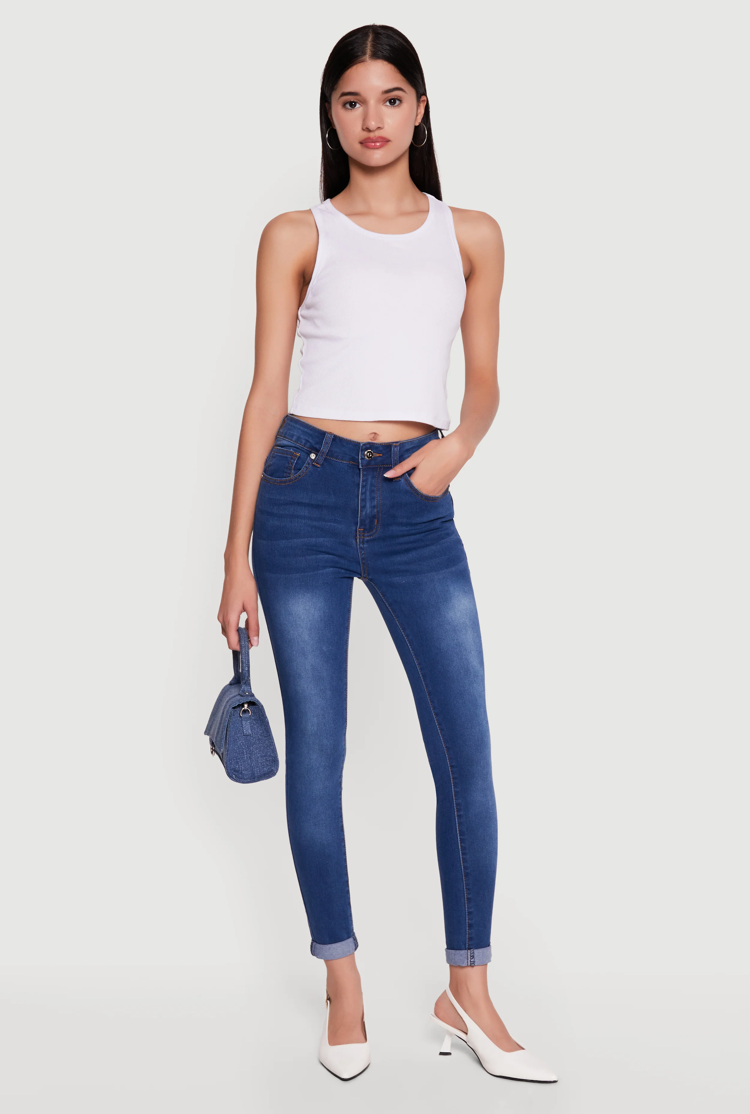Skinny Jeans with Rolled Cuffs