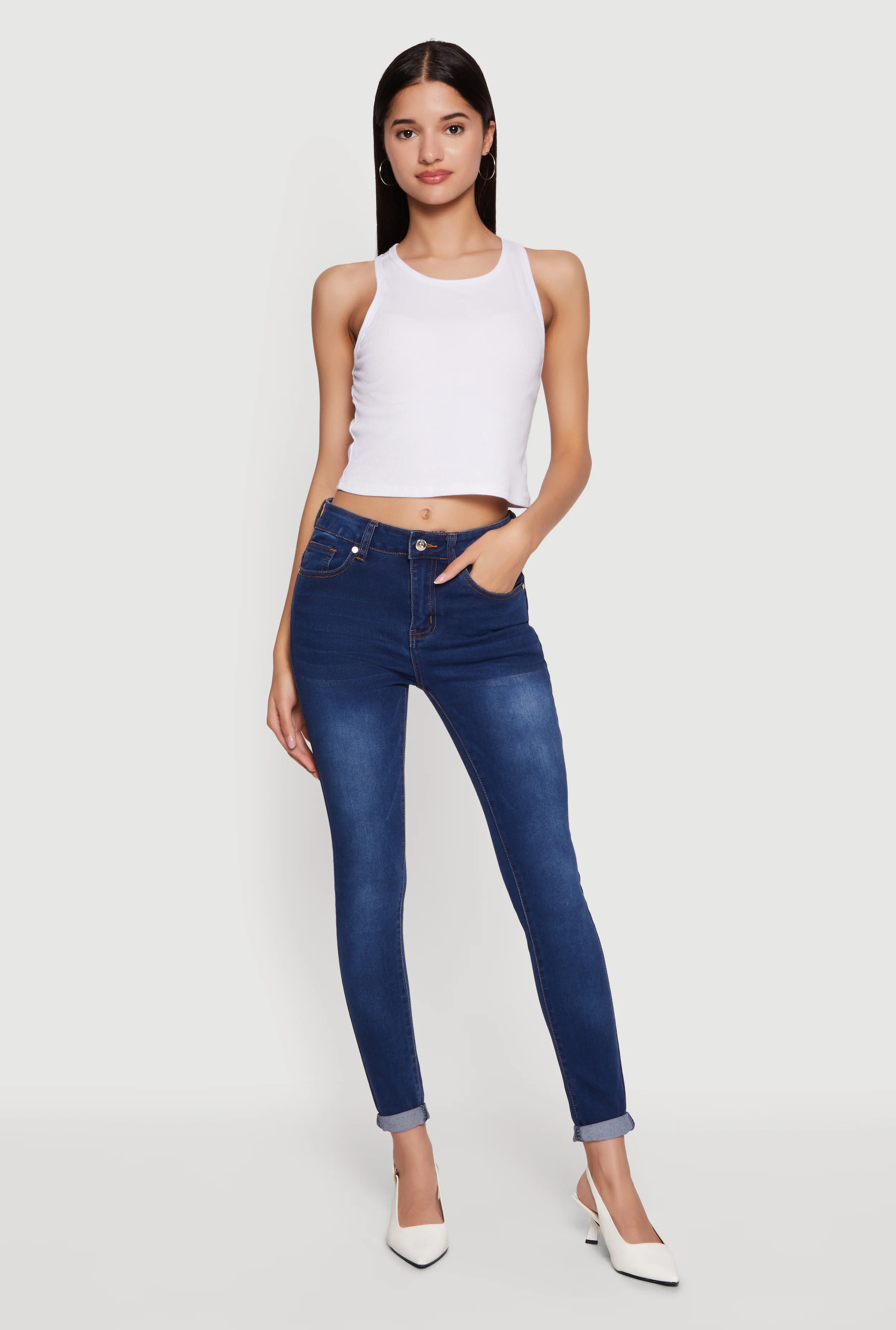 Skinny Jeans with Rolled Cuffs