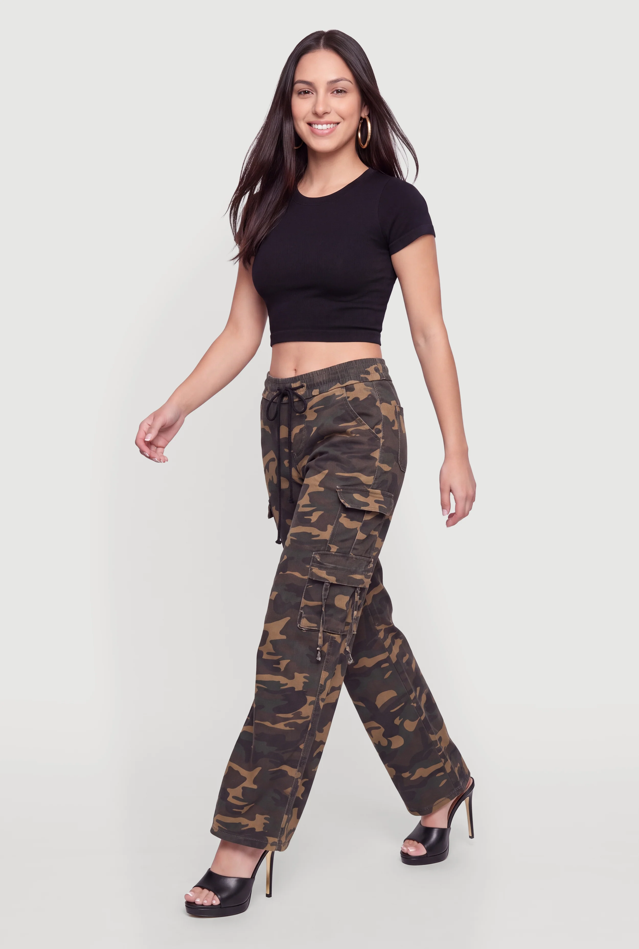 Camouflage Drawstring Waist Cargo Pants