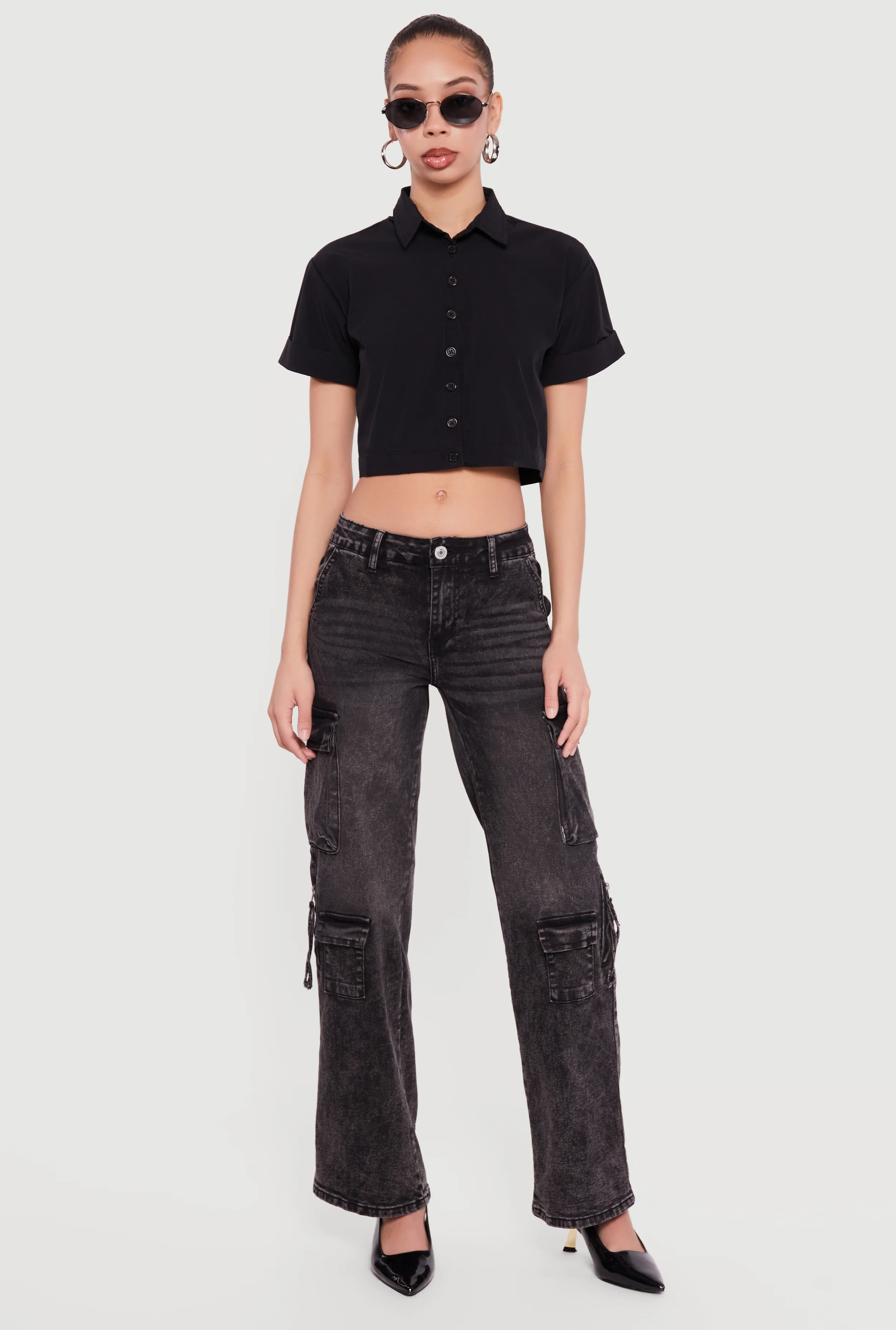 VIP Acid Wash Straight Leg Utility Jeans