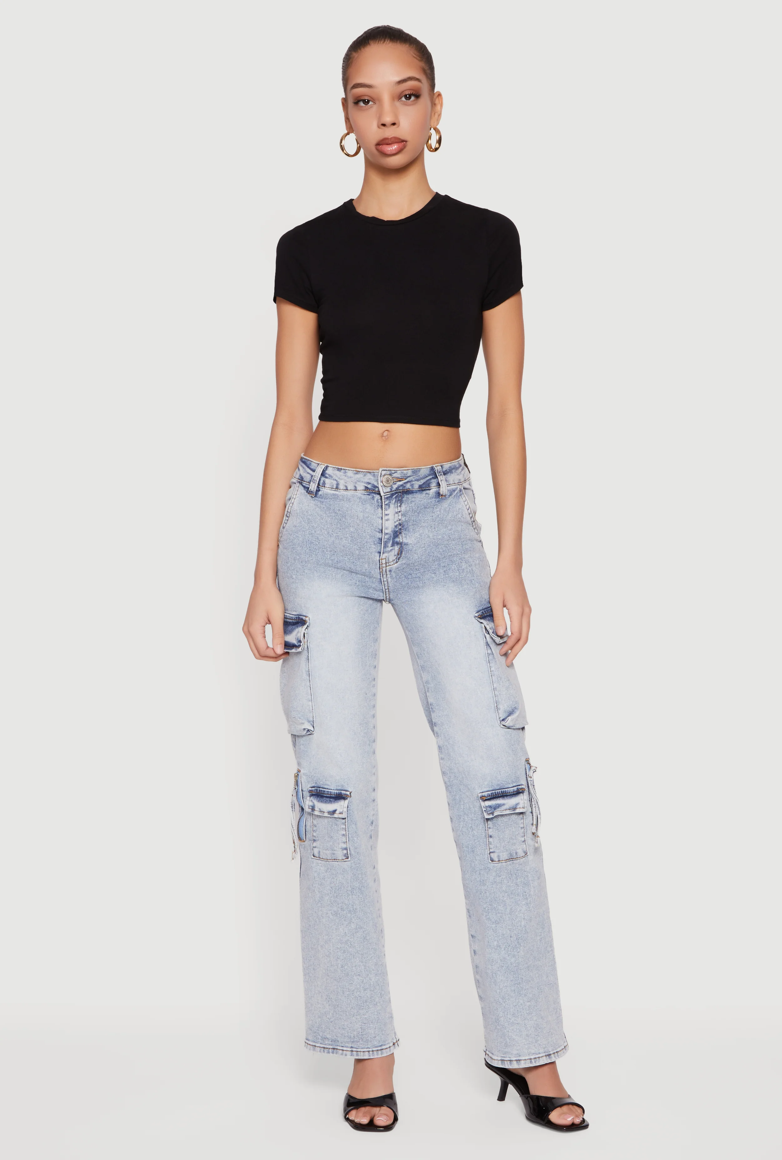 VIP Acid Wash Straight Leg Utility Jeans