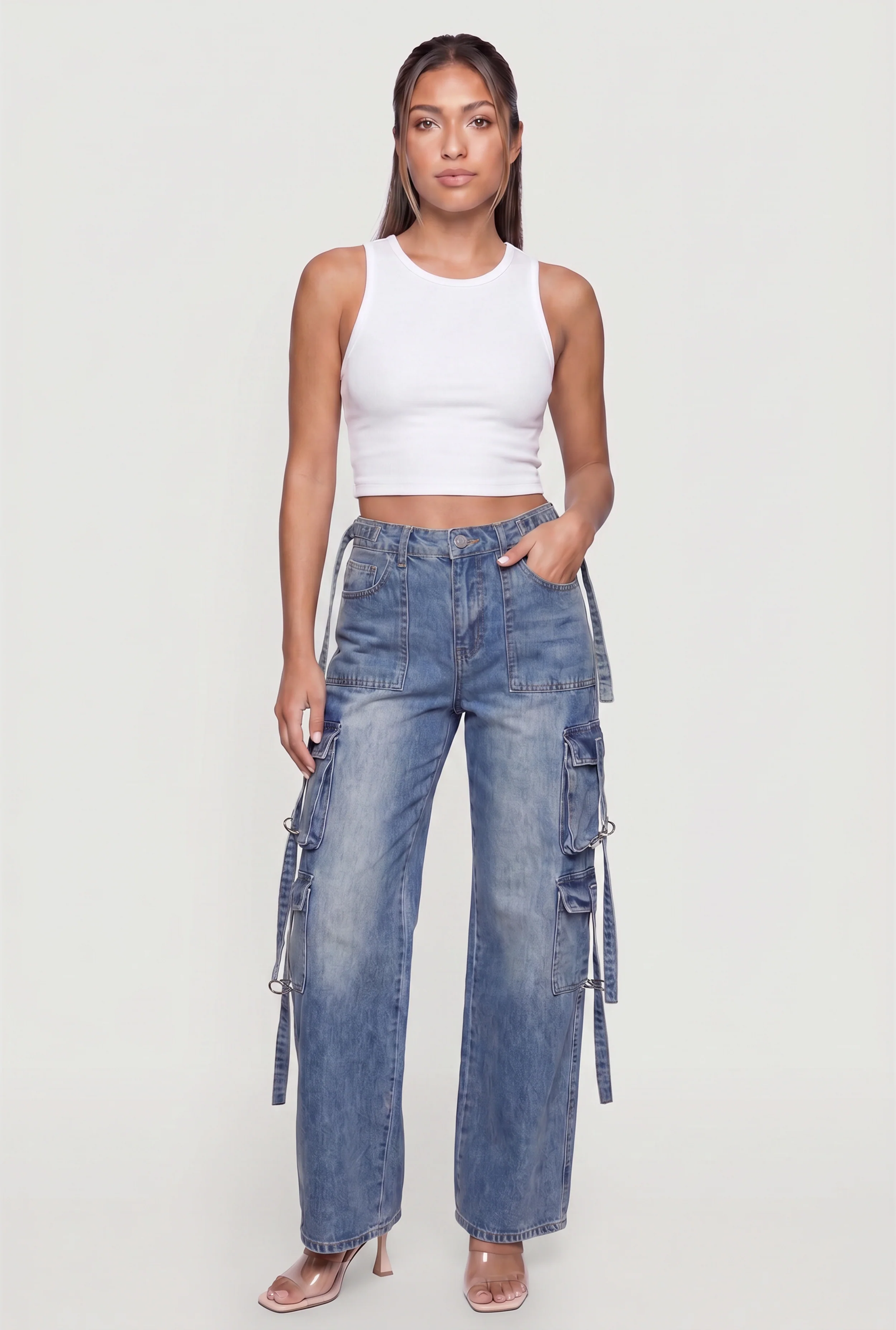 VIP Acid Wash Strap Utility Jeans
