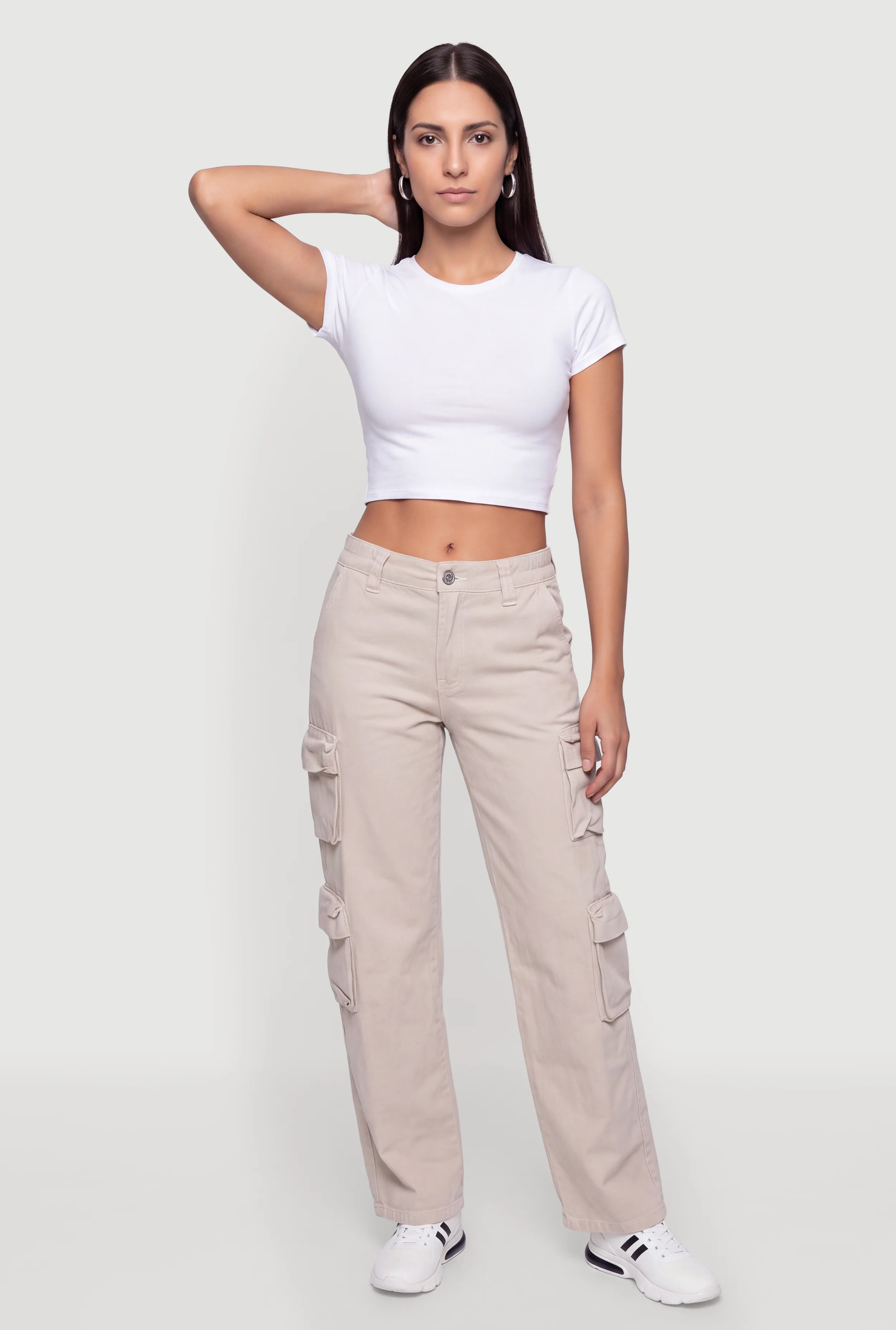Mid Rise Straight Leg Cargo Pocket Pants