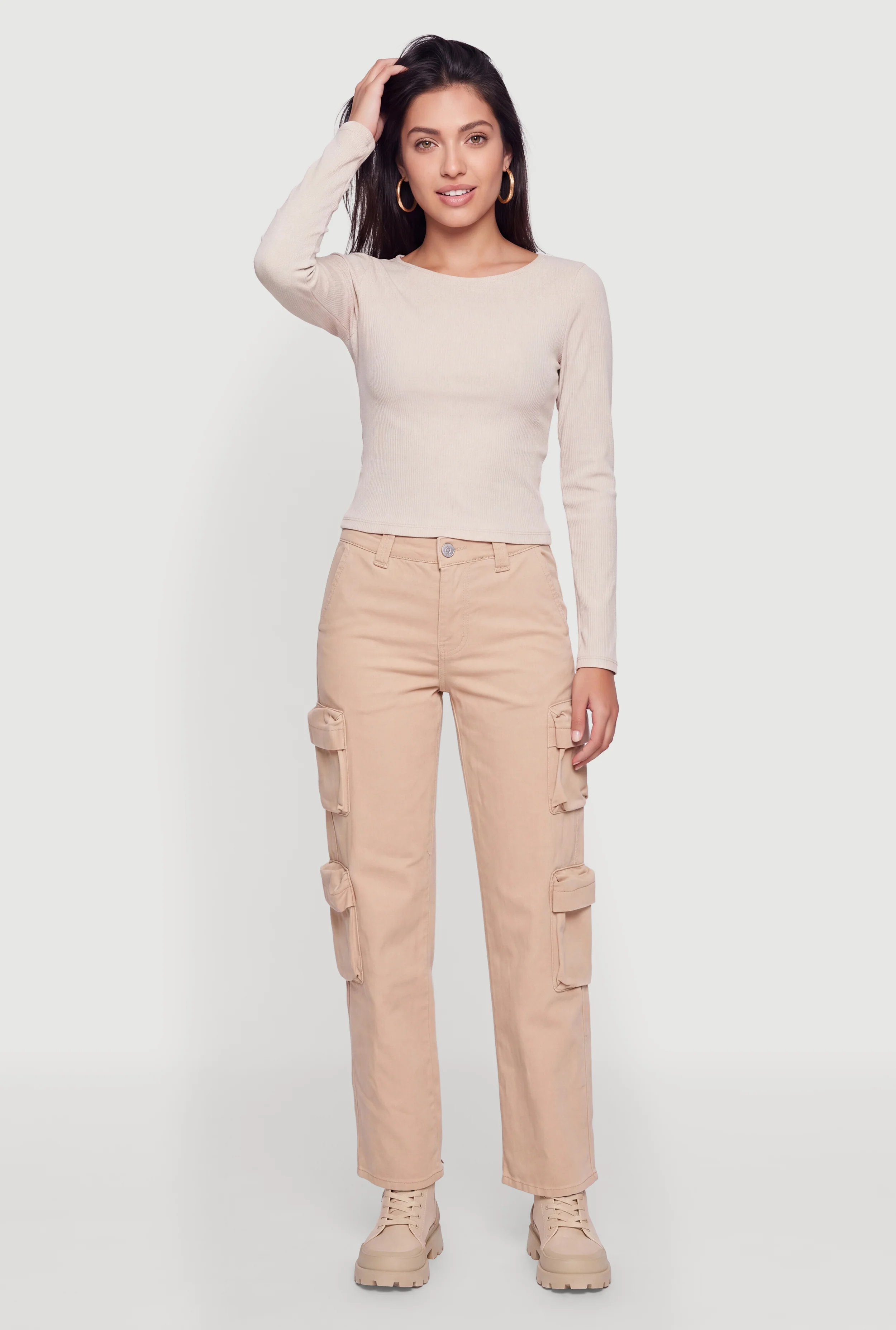 Mid Rise Straight Leg Cargo Pocket Pants