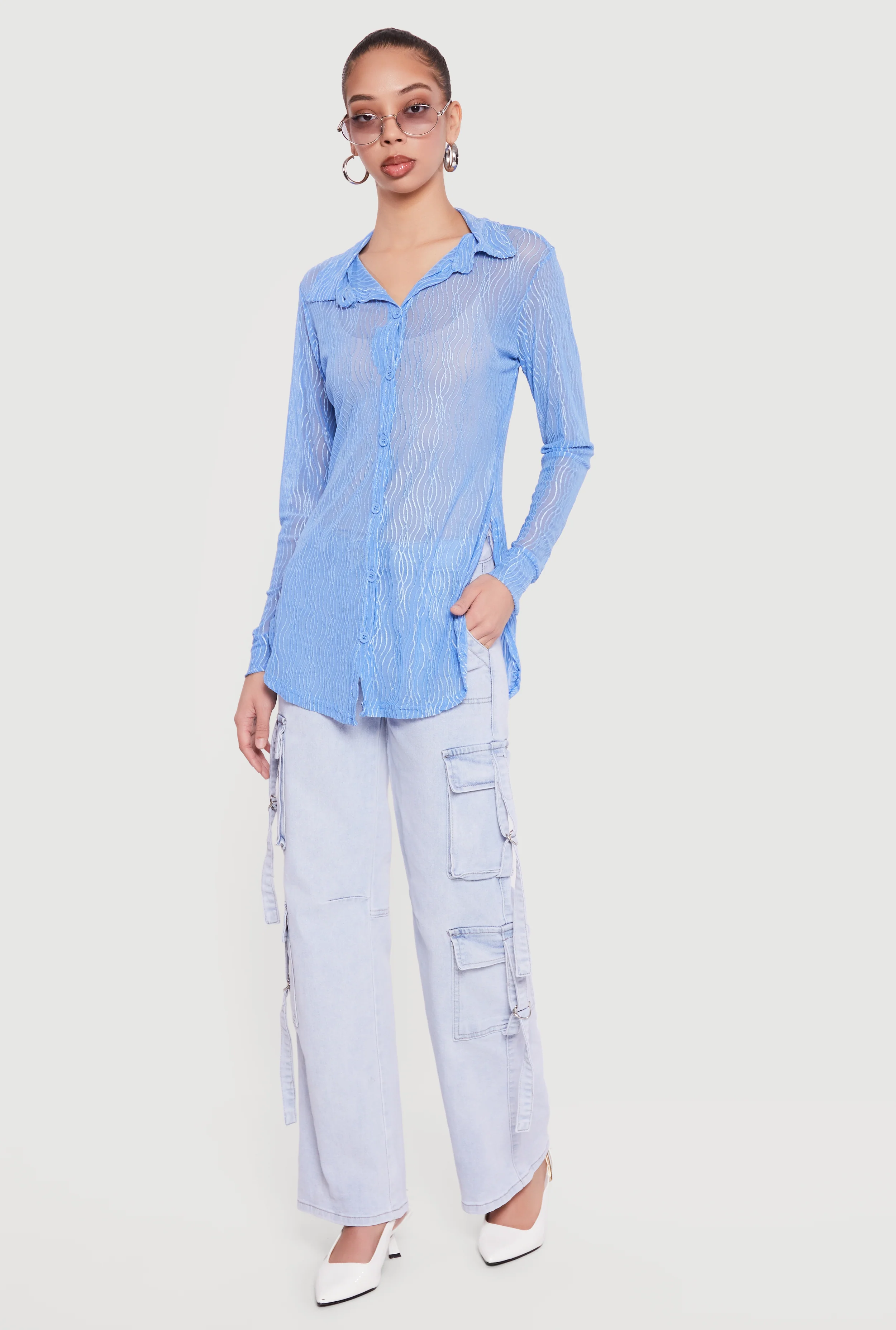 Acid Wash Cargo Pocket Straight Leg Jeans