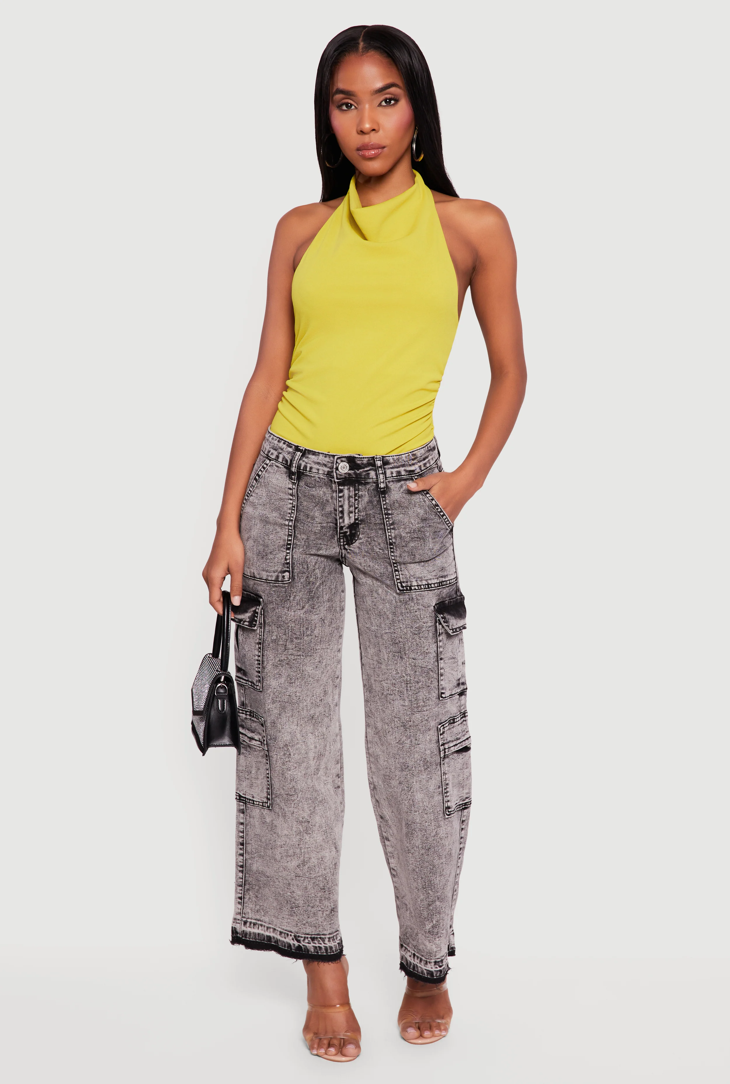 VIP Mineral Wash Raw Hem Utility Jeans