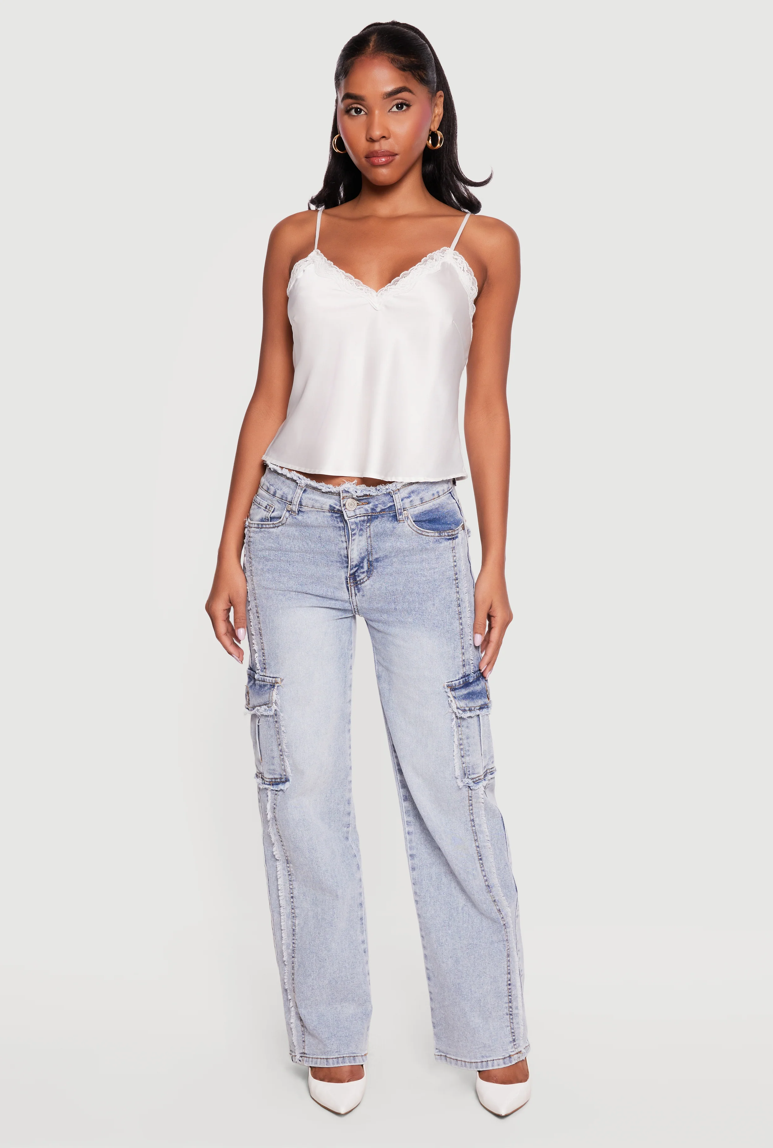 VIP Frayed Cargo Pocket Straight Leg Jeans