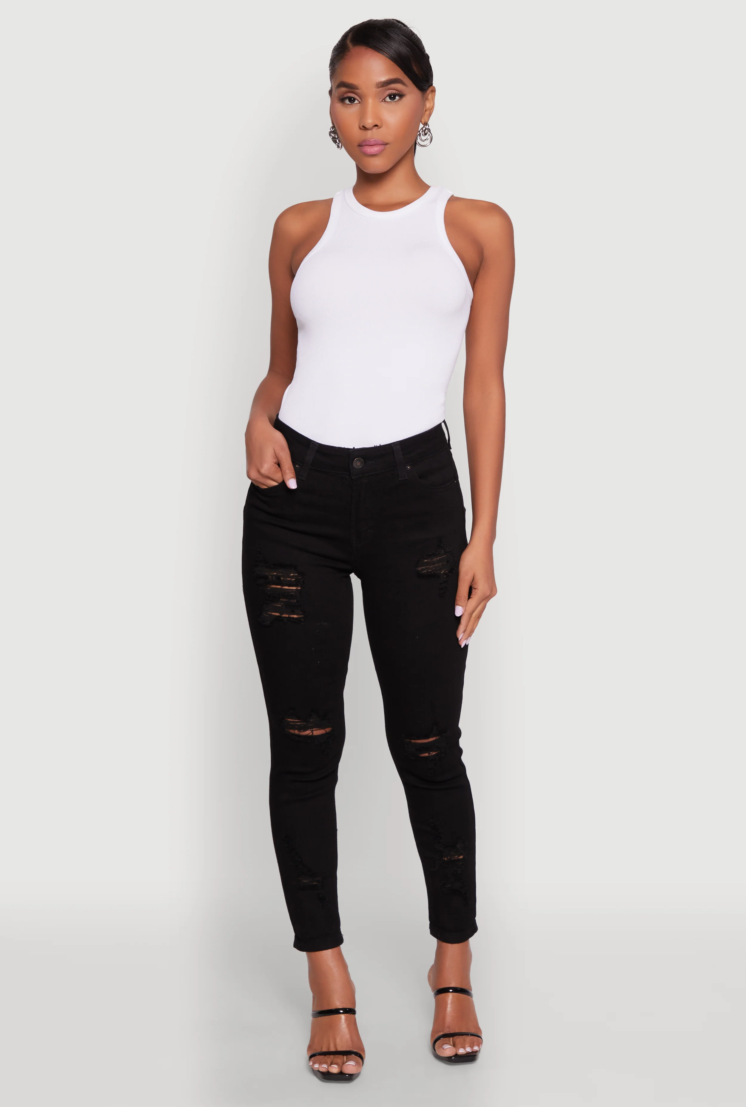 WAX Ripped Rolled Cuff Skinny Jeans
