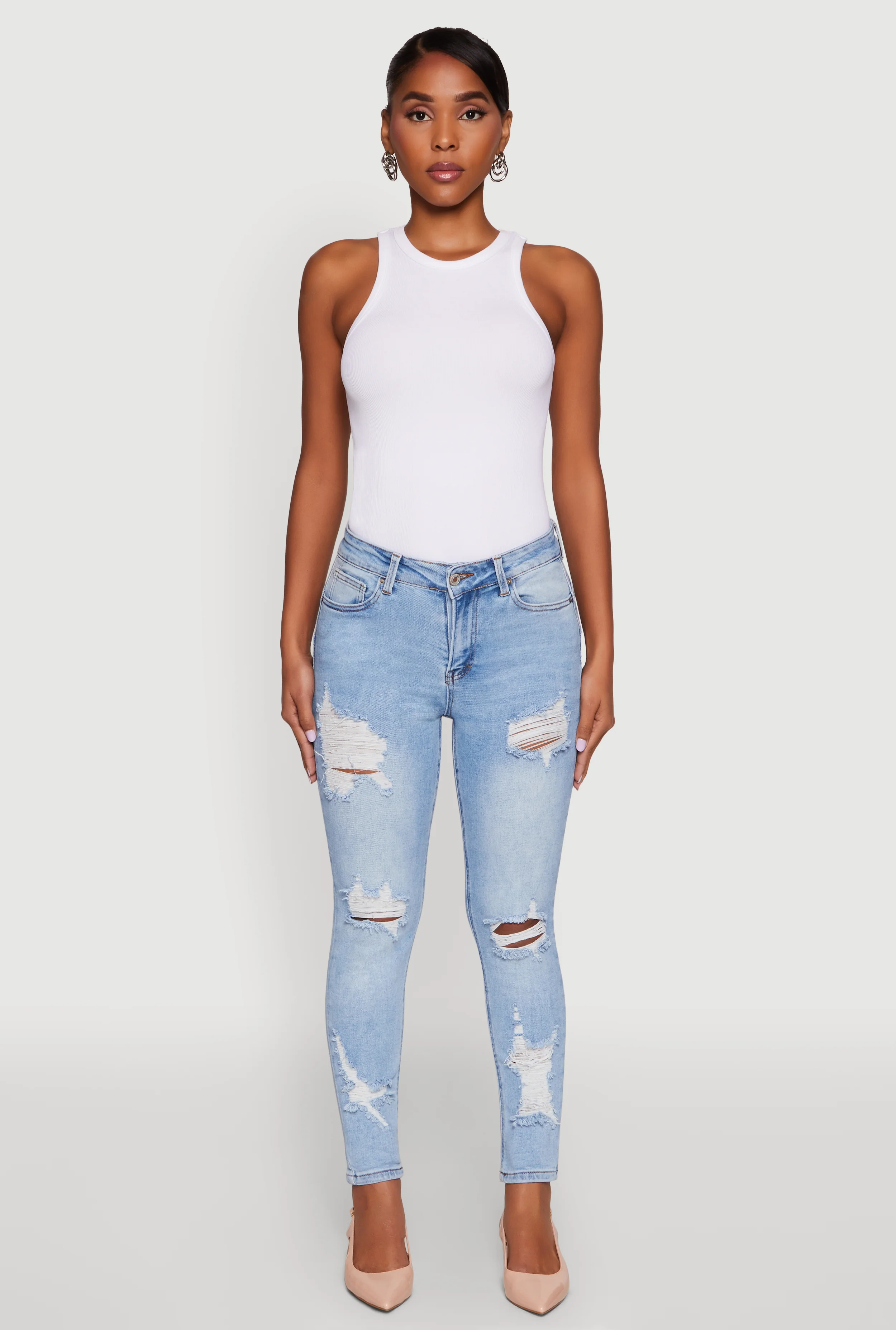 WAX Ripped Rolled Cuff Skinny Jeans