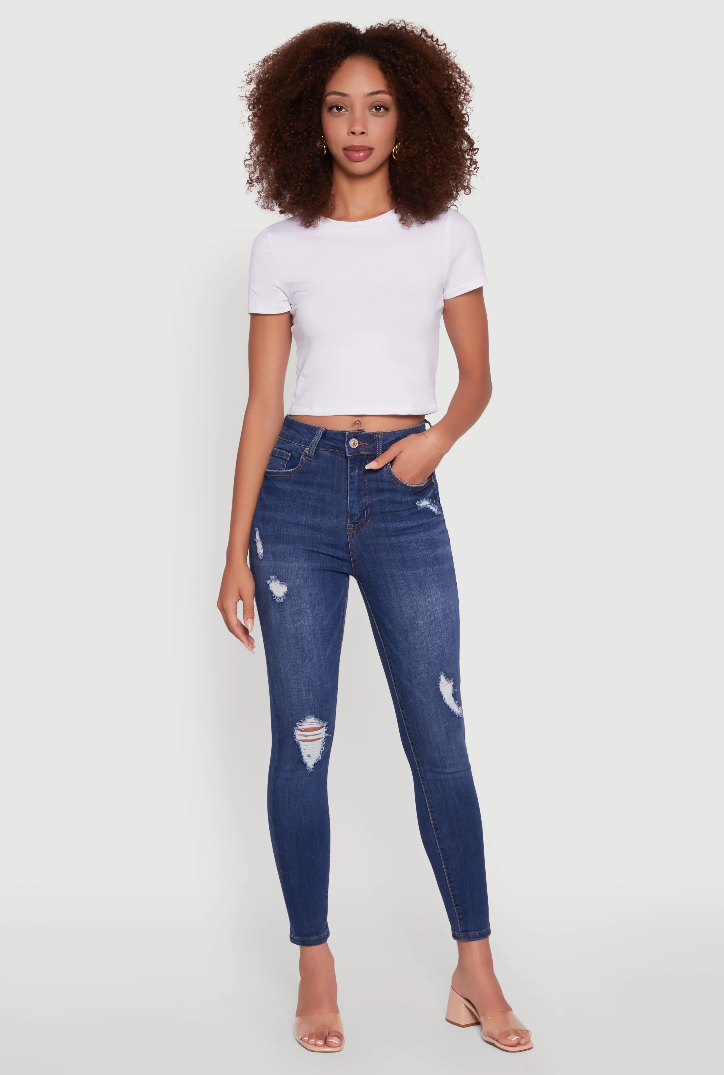 WAX High Waisted Distressed Stretch Skinny Jeans