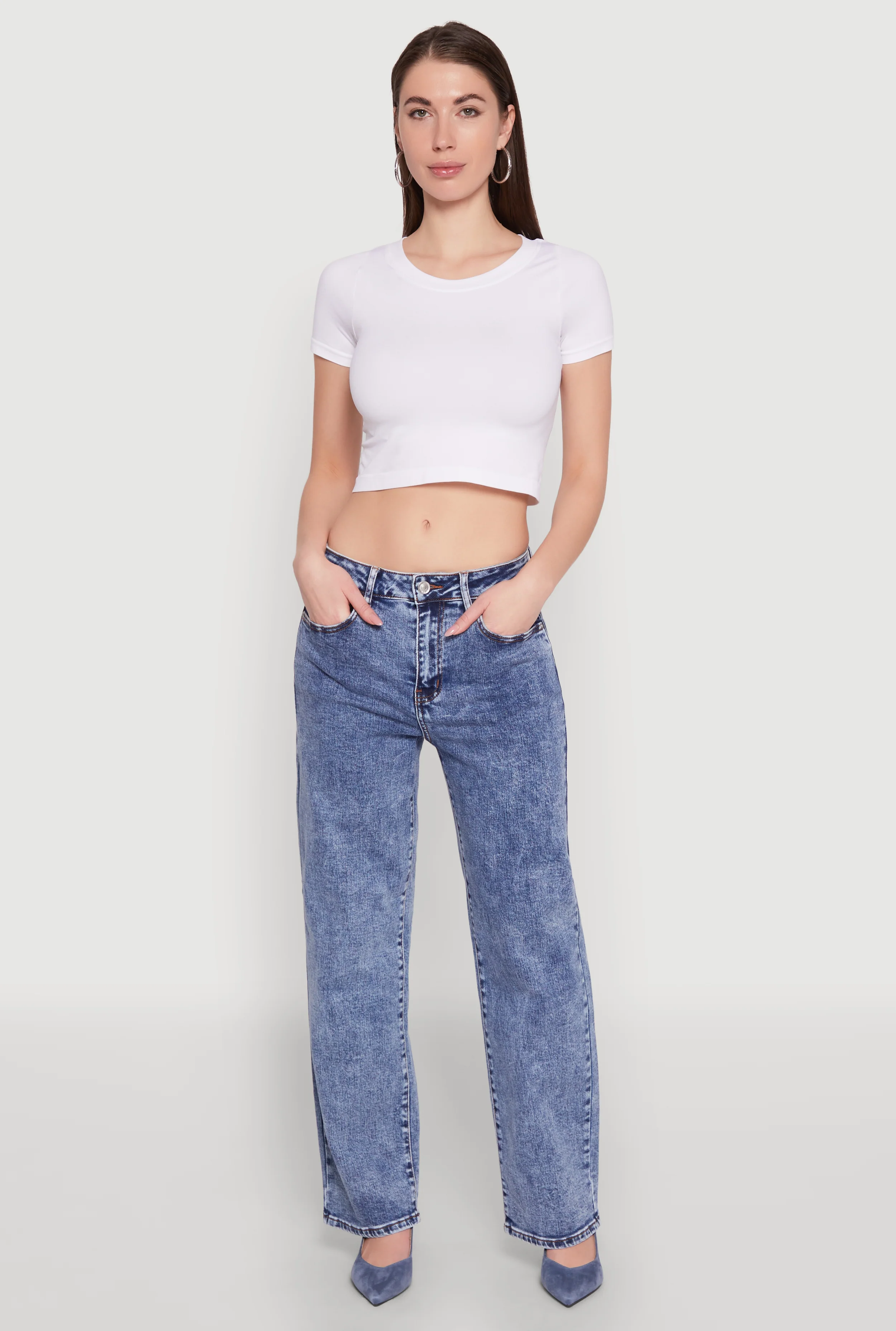 WAX Acid Wash Straight Leg Jeans