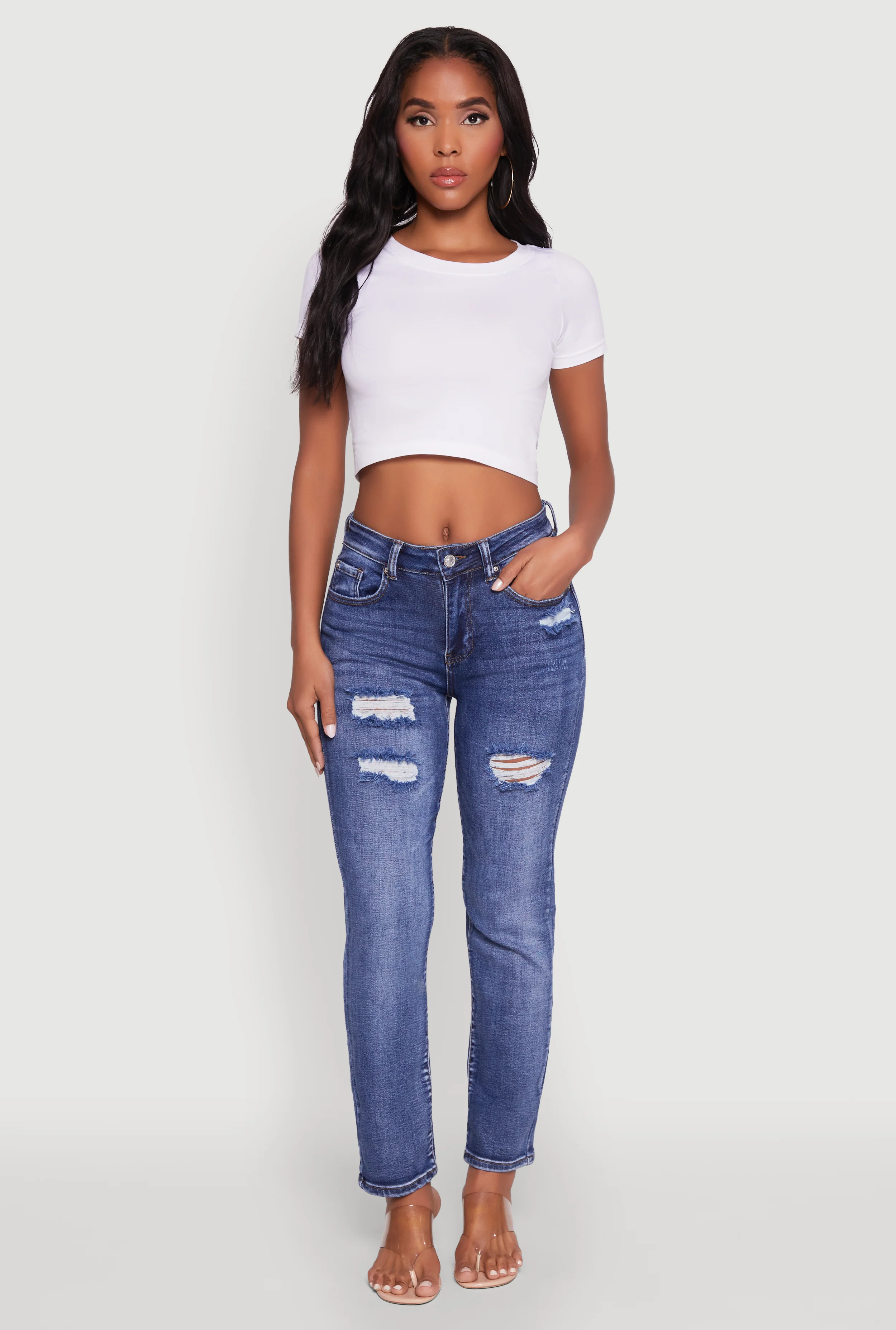 WAX Distressed Straight Leg Jeans