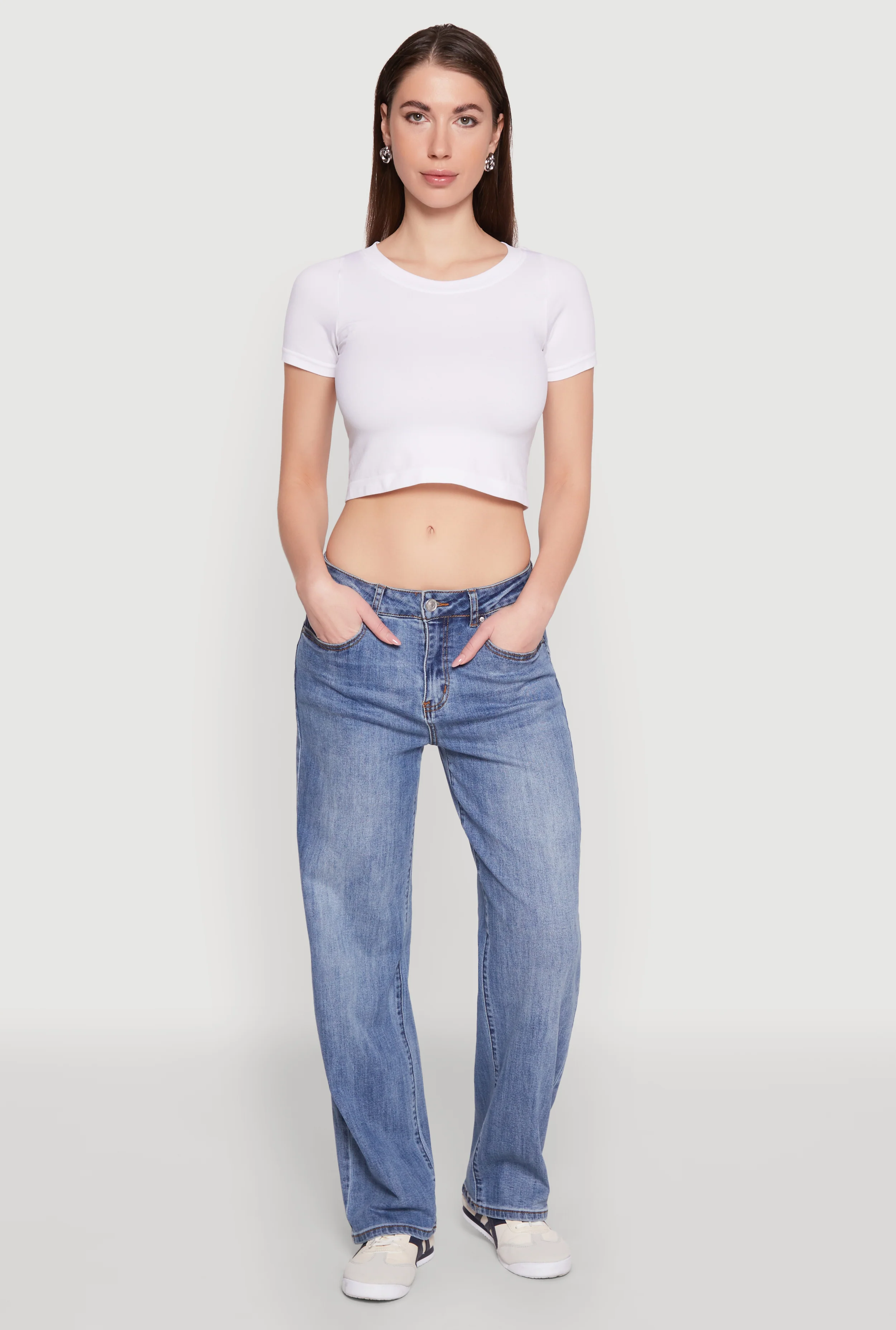 WAX Mid Rise Whiskered Straight Leg Jeans