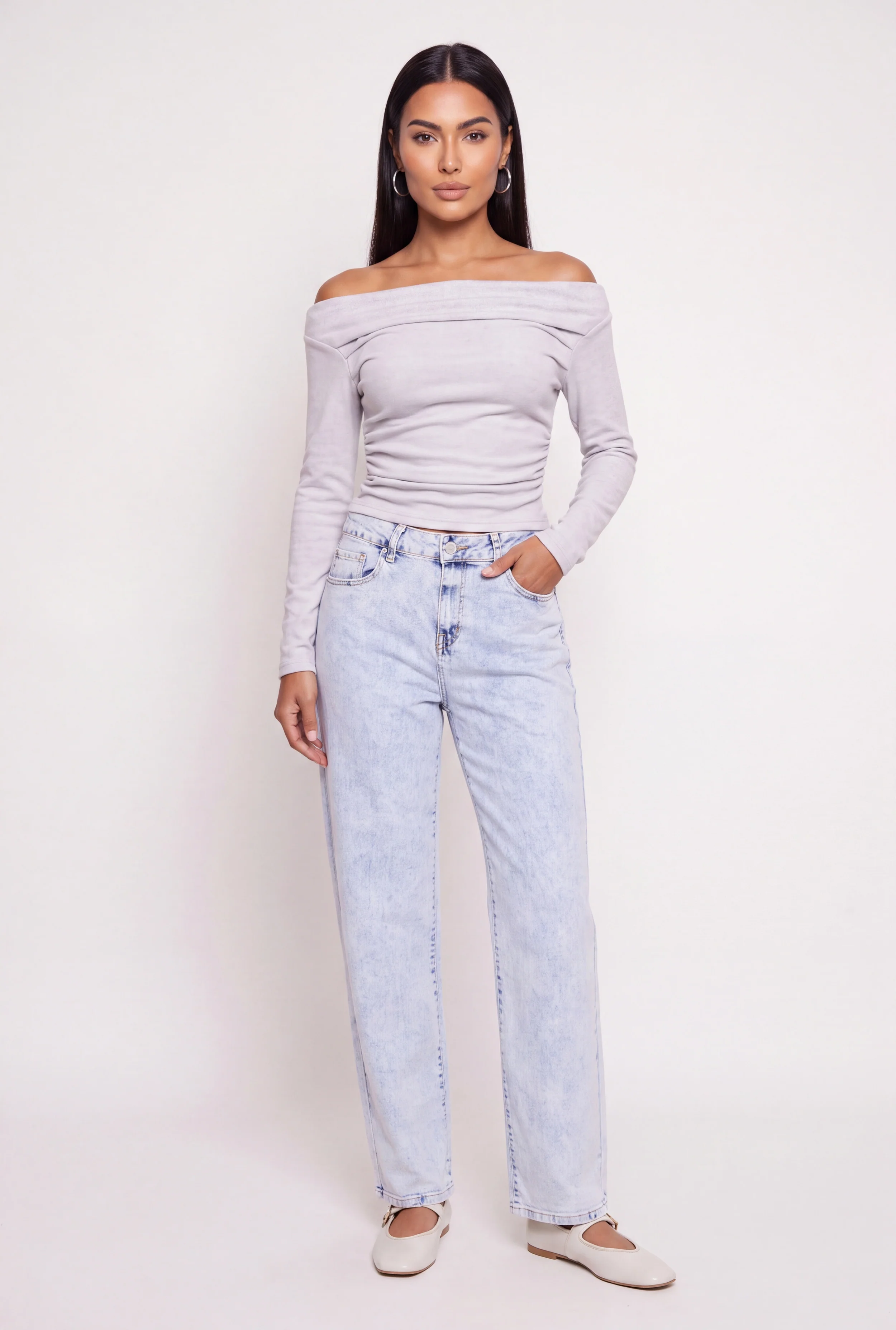 Acid Wash Straight Leg Jeans