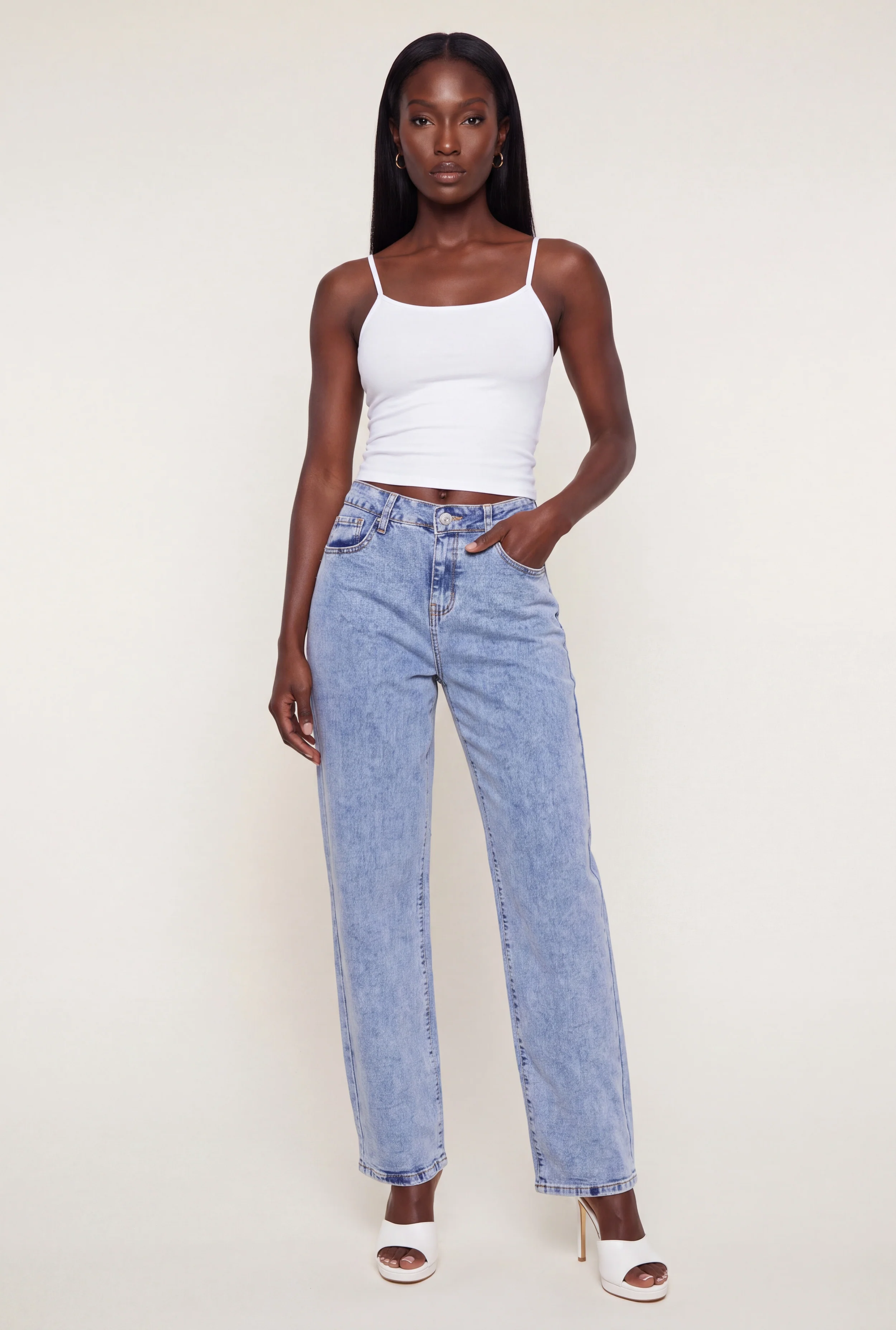 Acid Wash Straight Leg Jeans